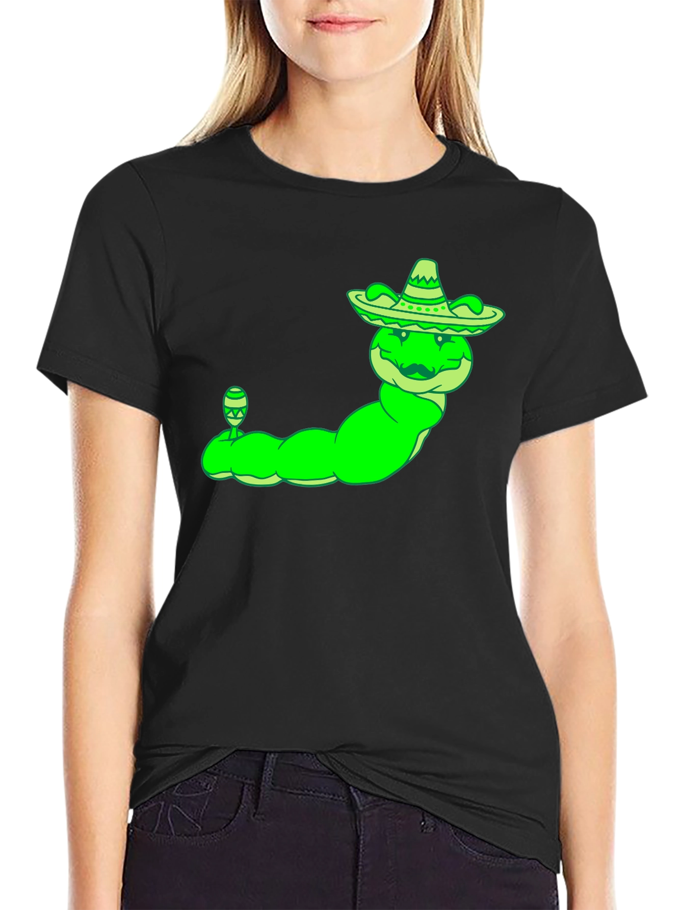 Caterpillar with Sombrero Mens Black T-Shirt