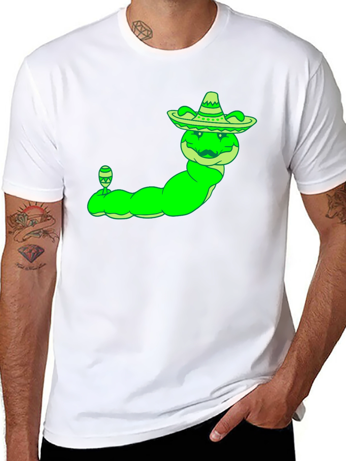 Caterpillar with Sombrero Mens Black T-Shirt