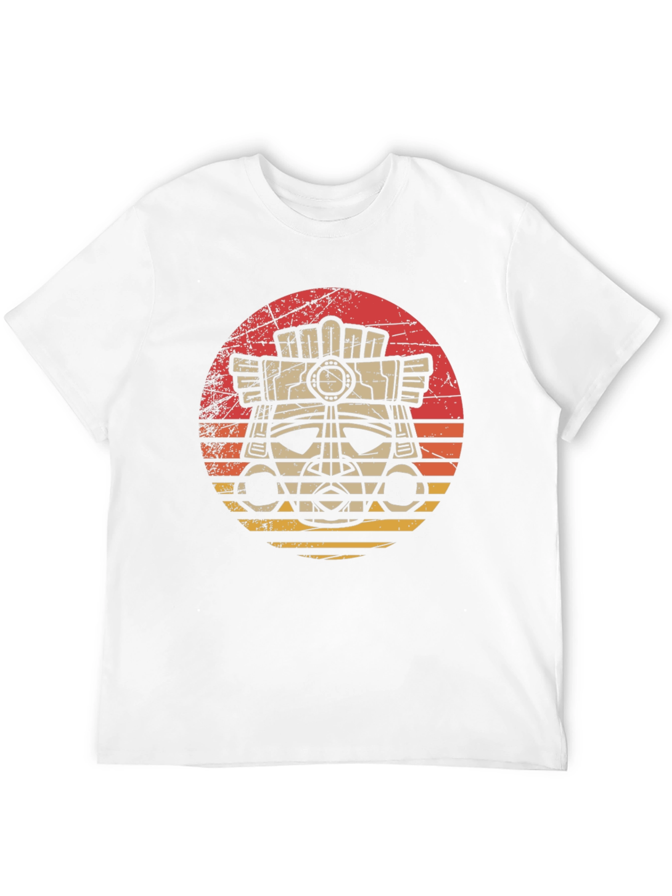 Aztec Mask Graphic Tee - Retro Sunset Style
