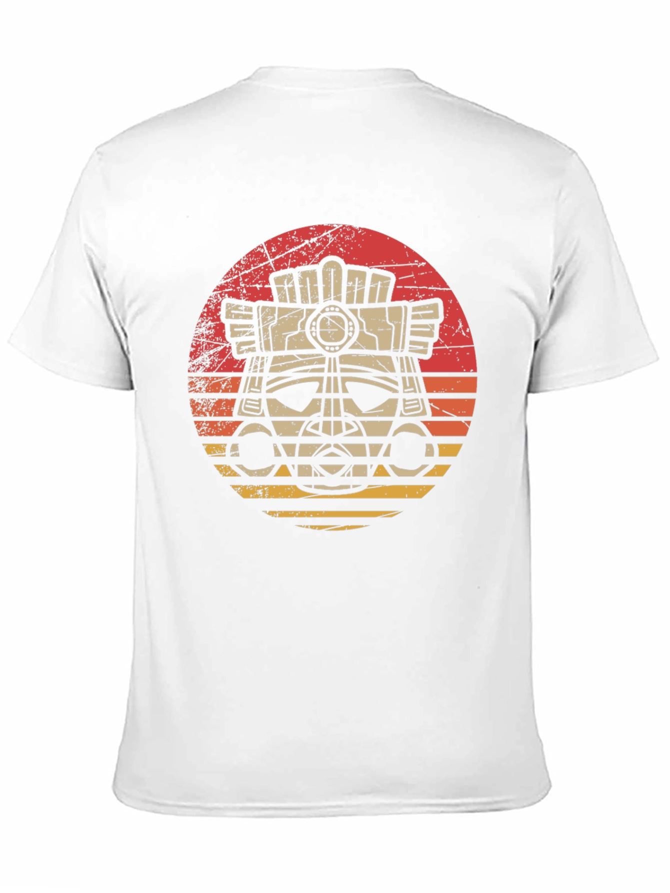 Aztec Mask Graphic Tee - Retro Sunset Style