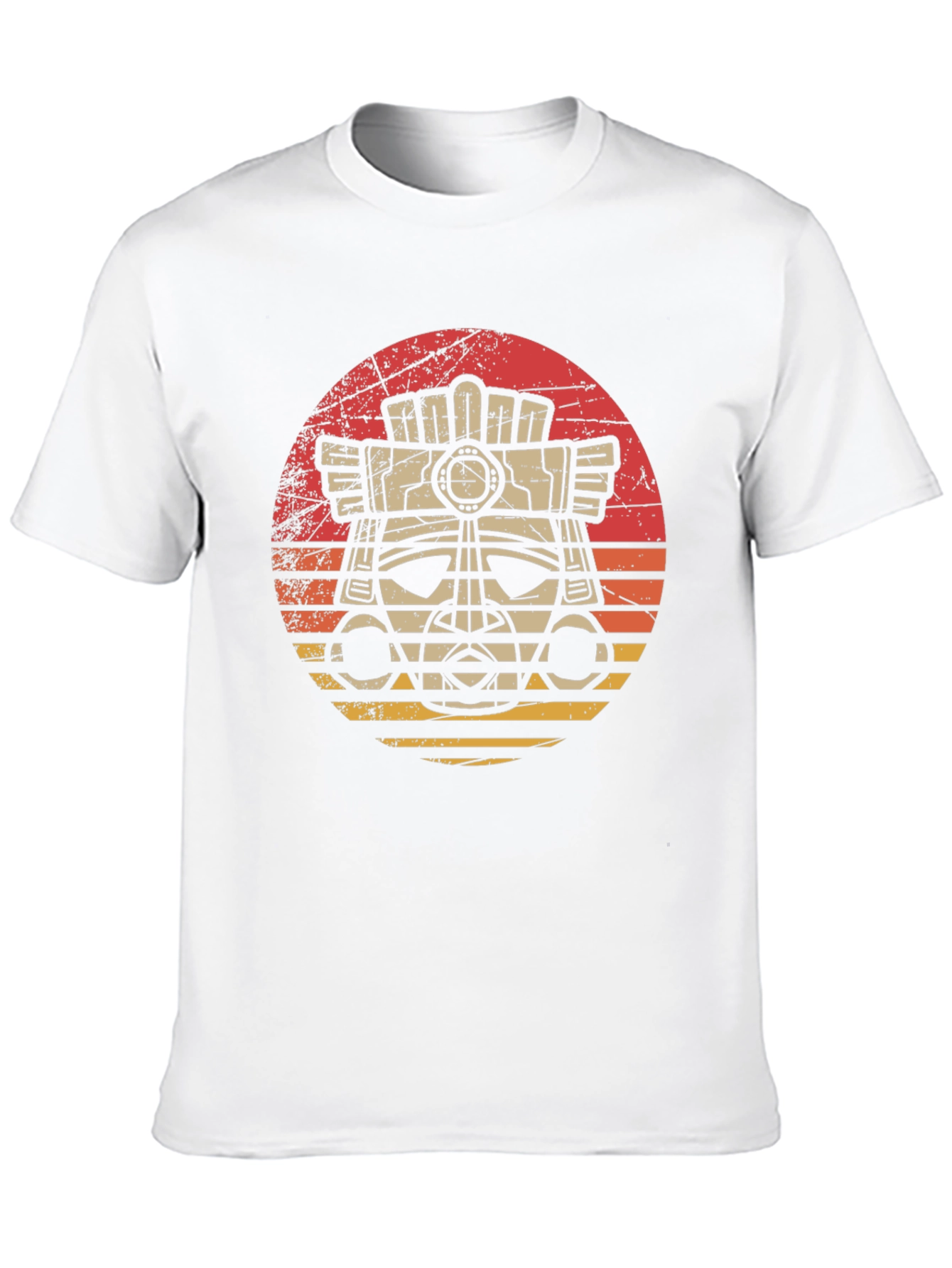 Aztec Mask Graphic Tee - Retro Sunset Style