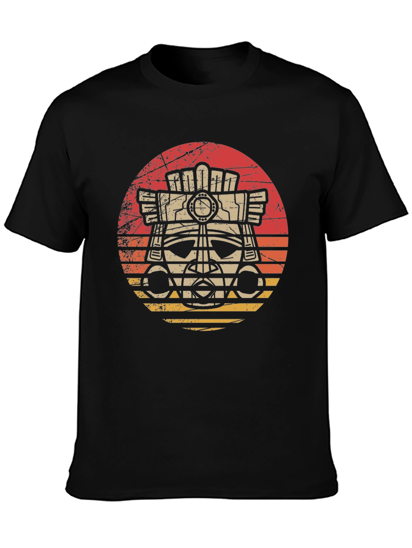 Aztec Mask Graphic Tee - Retro Sunset Style