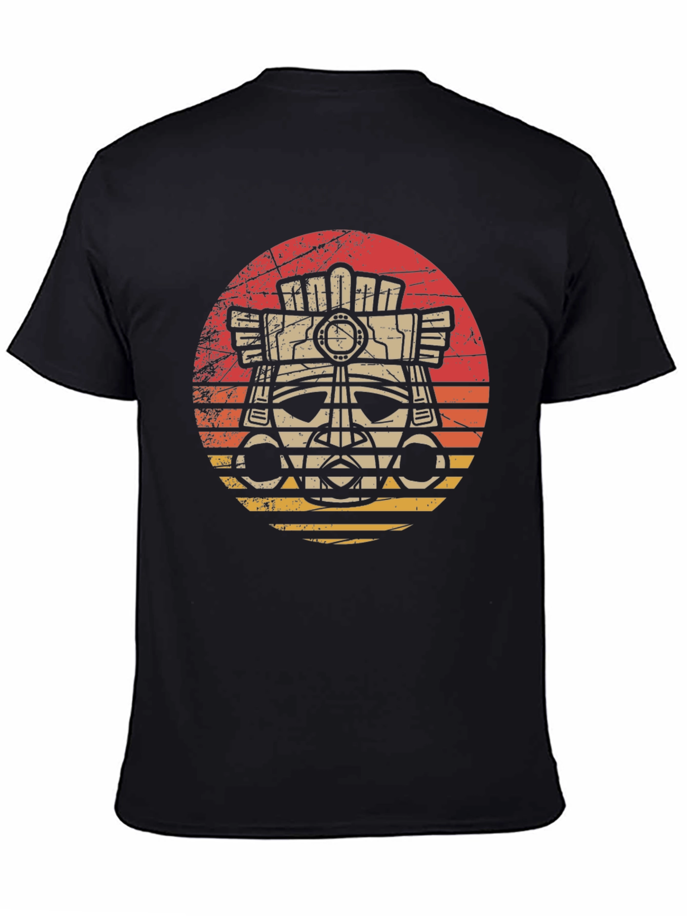 Aztec Mask Graphic Tee - Retro Sunset Style