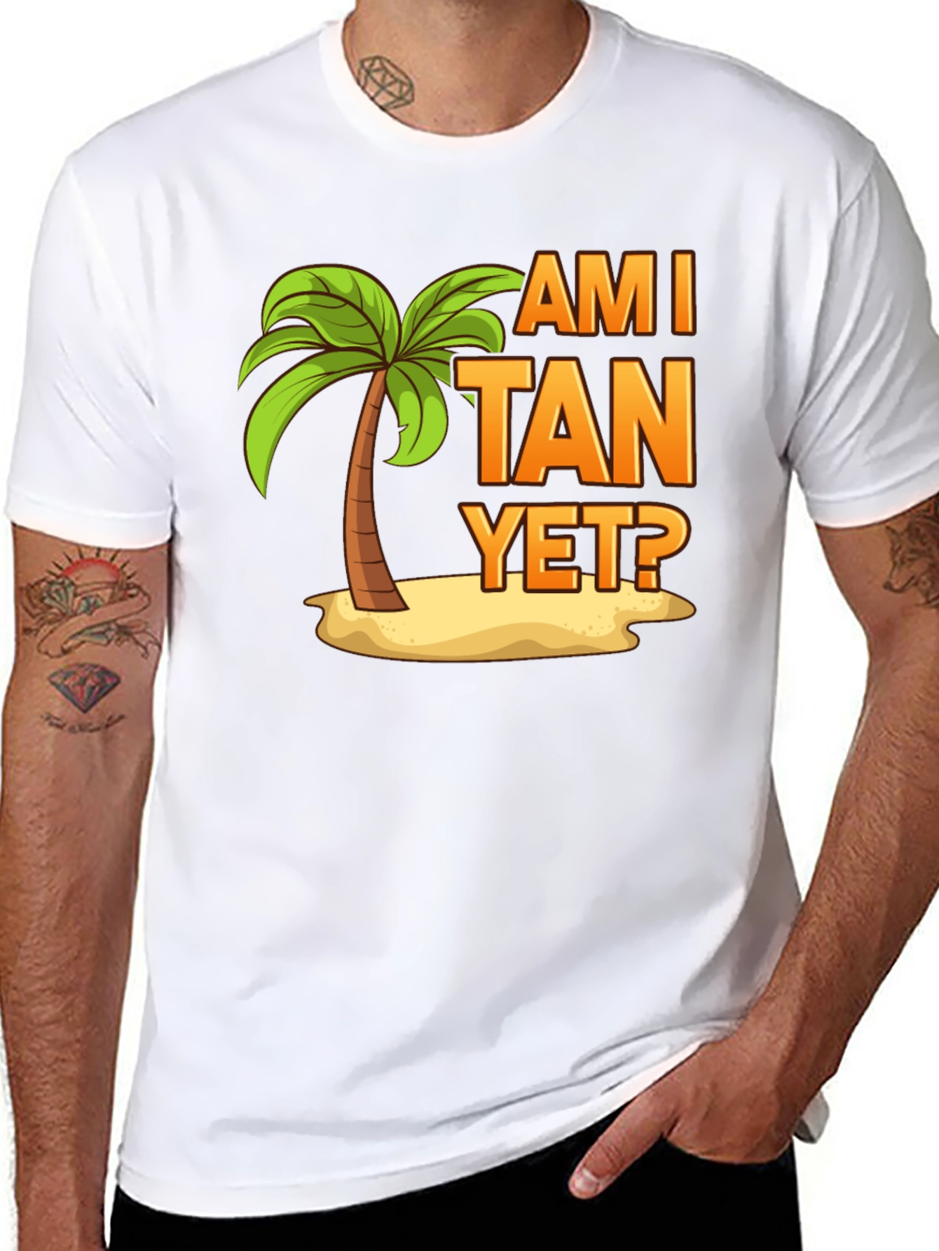 Am I Tan Yet? Palm Tree Graphic T-Shirt