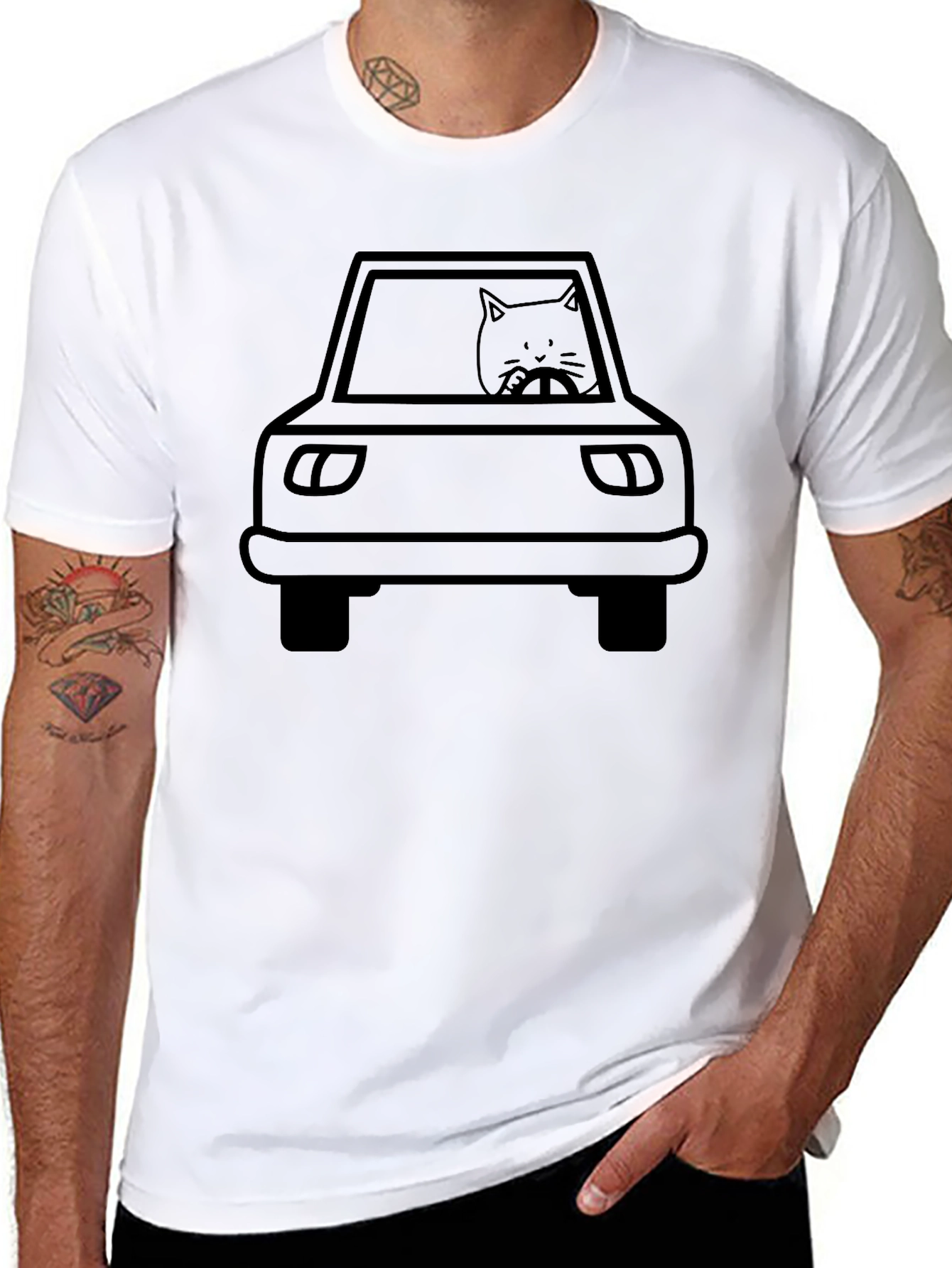 Cat Driver T-Shirt - Black