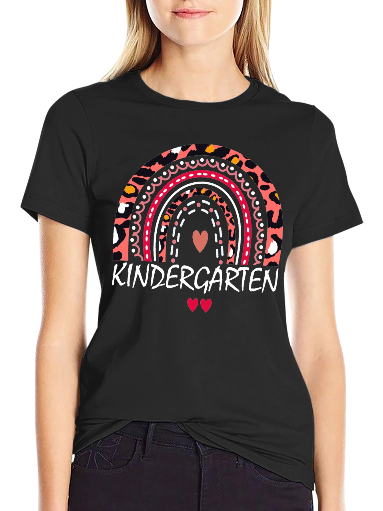 Kindergarten Rainbow Leopard Print Teacher T-Shirt