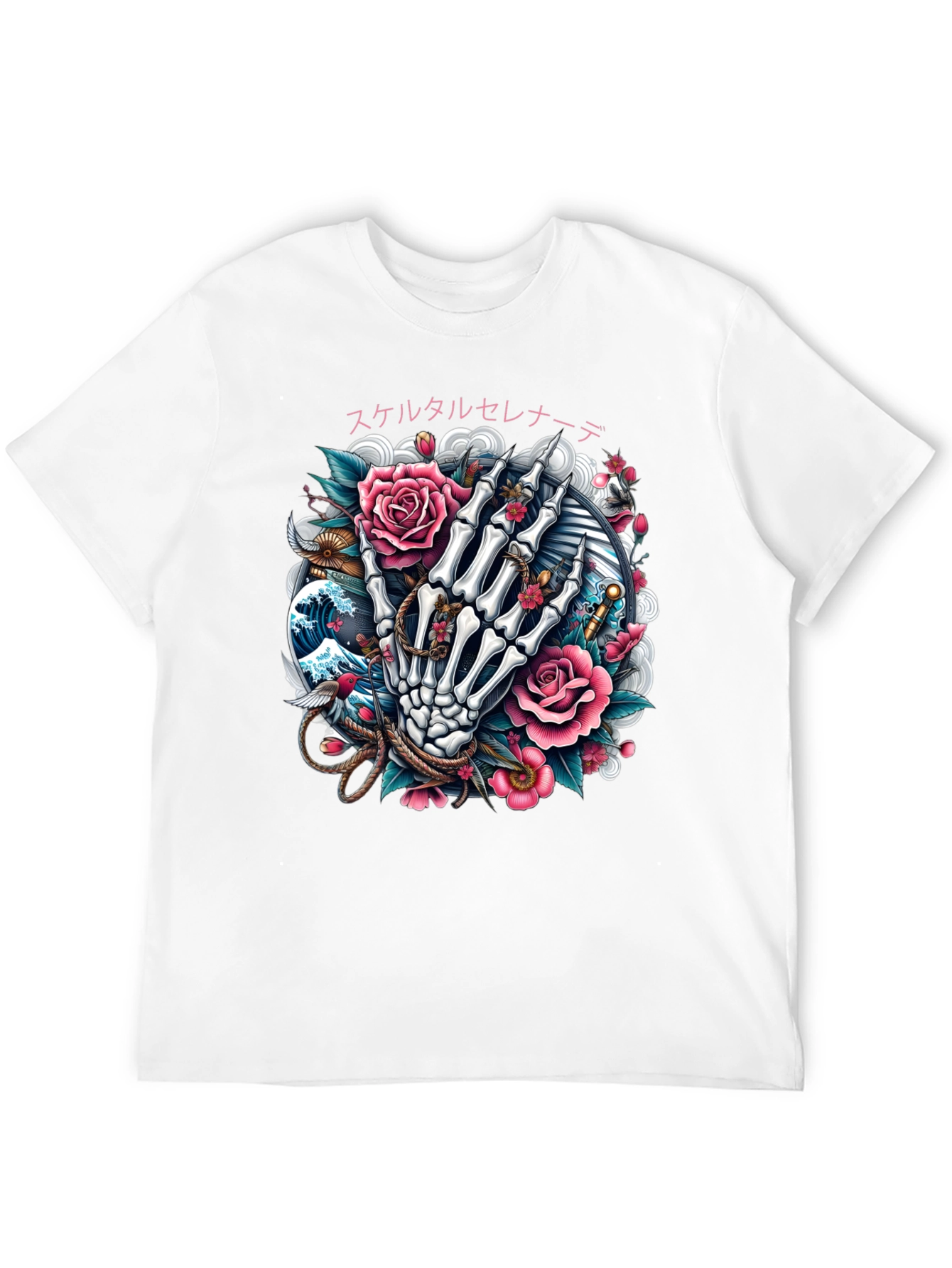 Floral Skeleton Hand Graphic Tee - Black