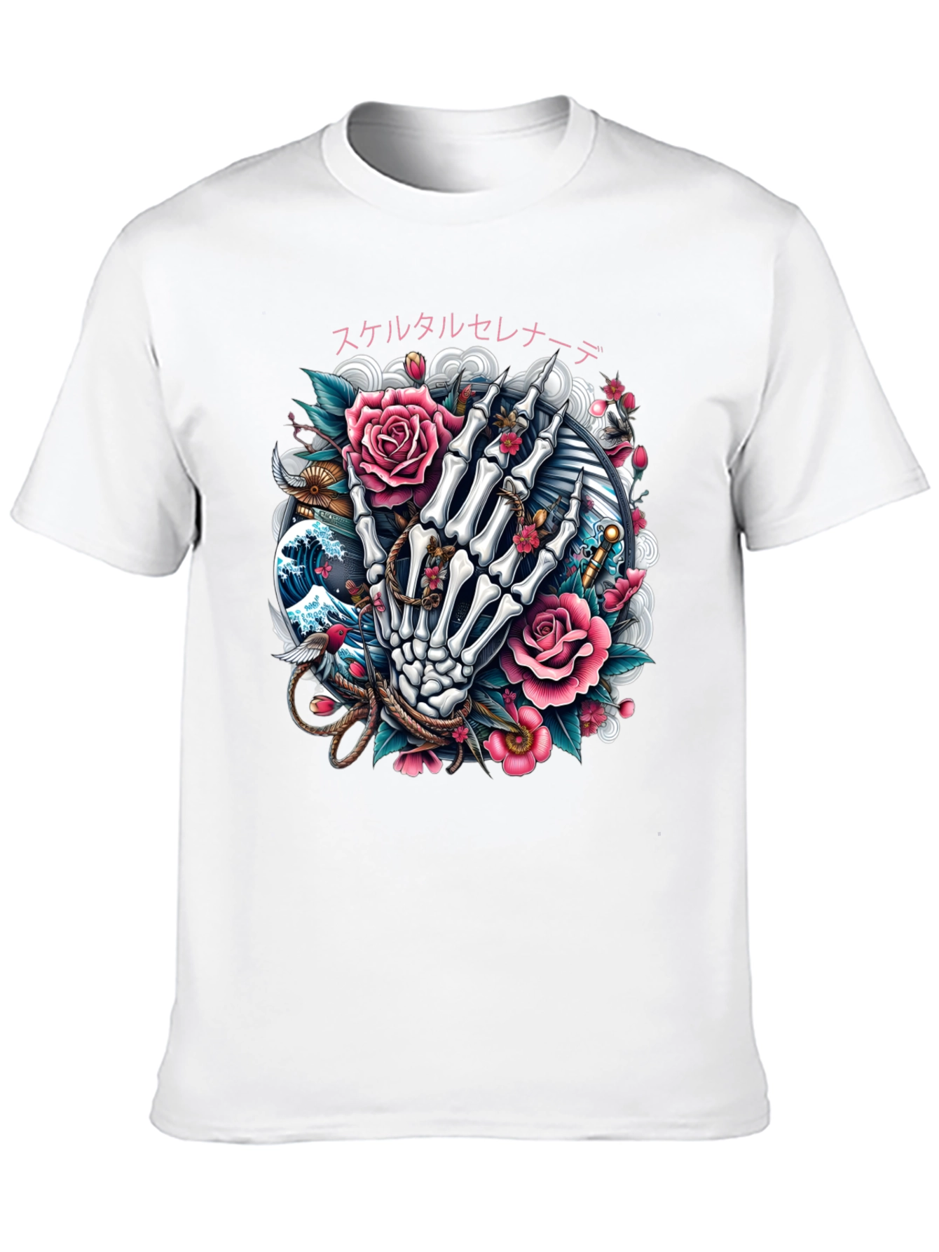 Floral Skeleton Hand Graphic Tee - Black