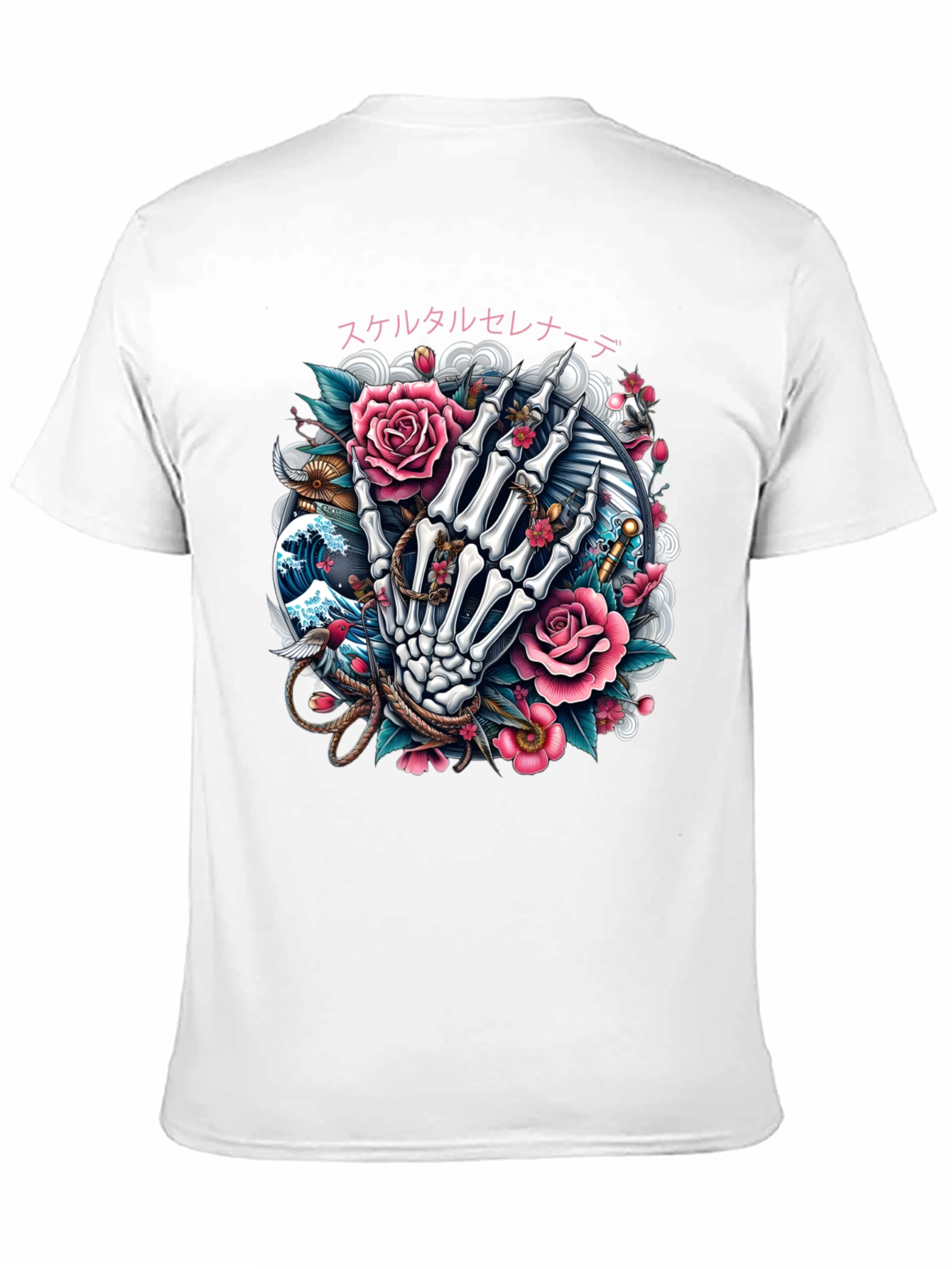 Floral Skeleton Hand Graphic Tee - Black