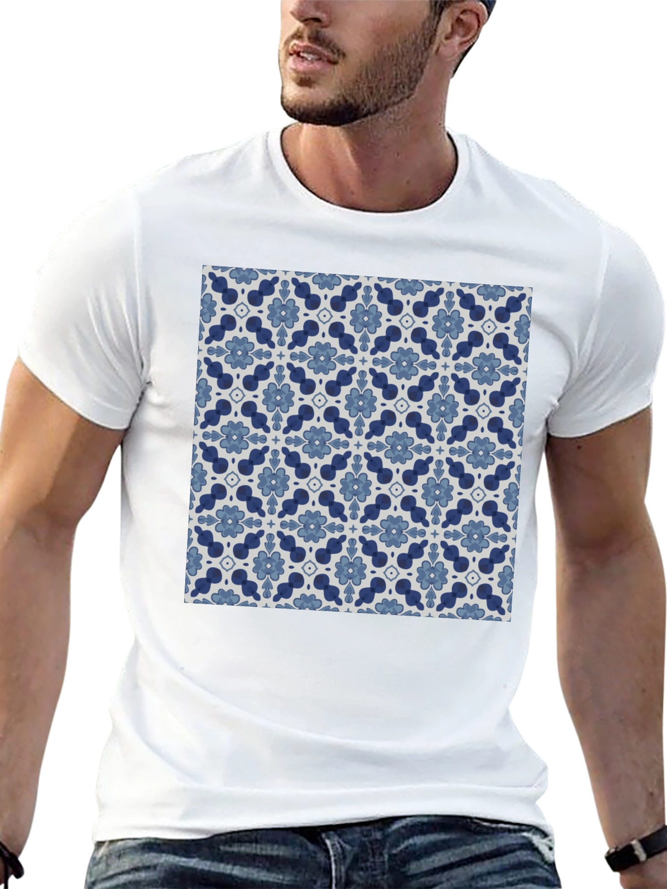 Stylish Floral Pattern Black T-Shirt