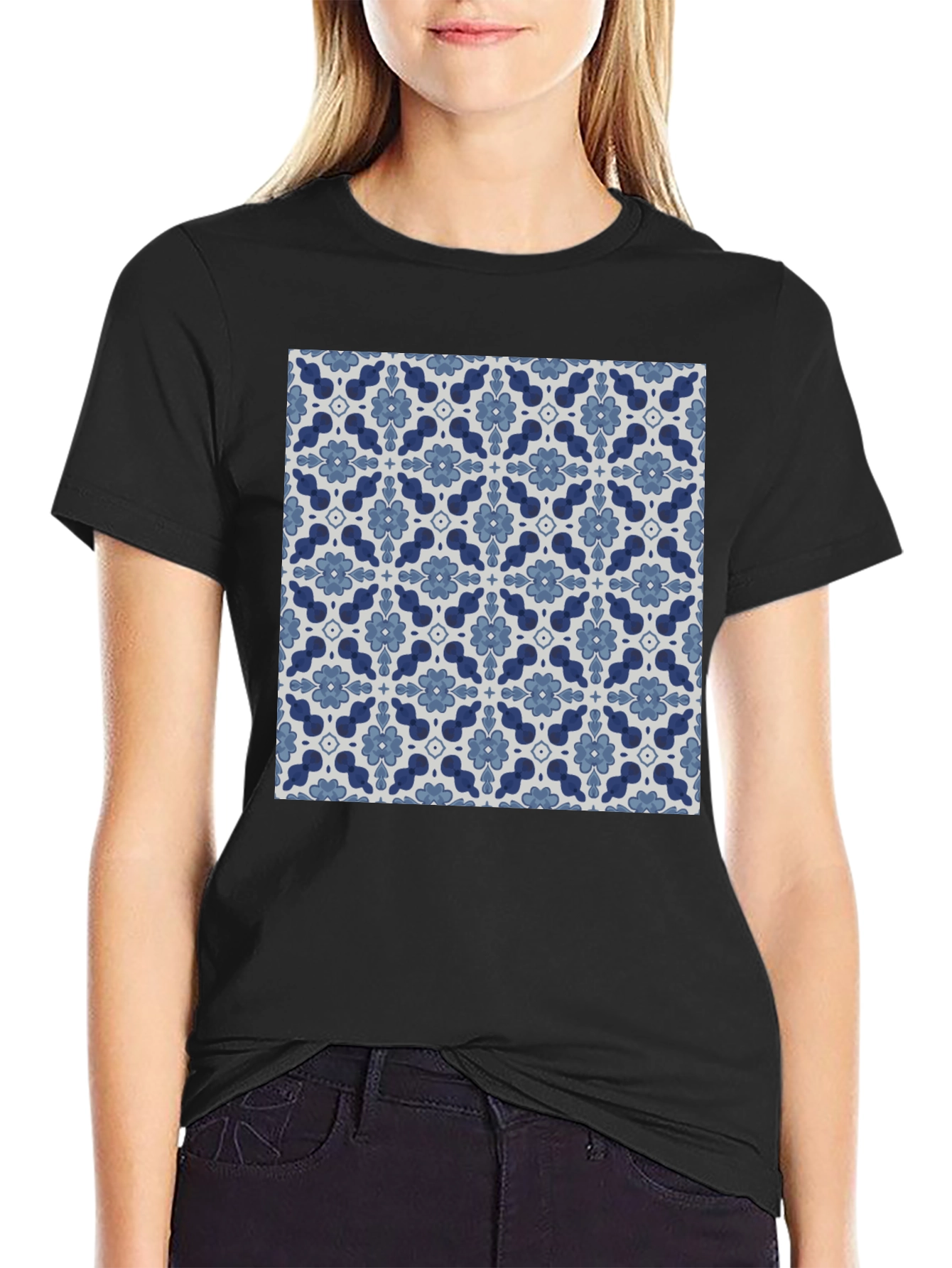 Stylish Floral Pattern Black T-Shirt