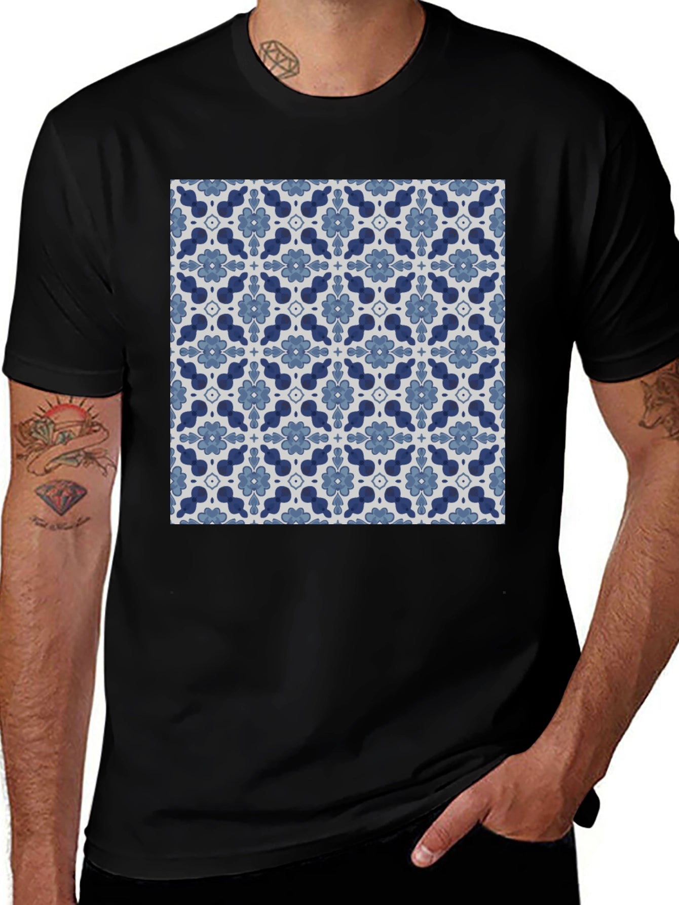 Stylish Floral Pattern Black T-Shirt