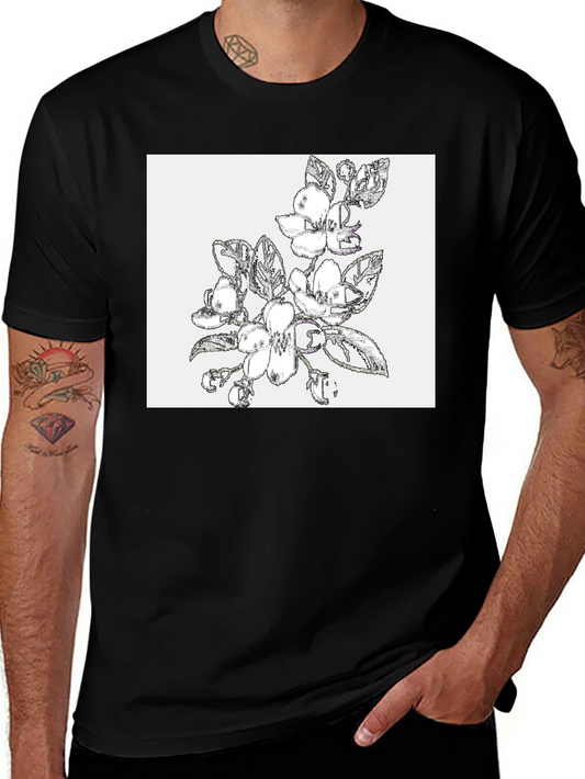 Floral Sketch Graphic Black T-Shirt
