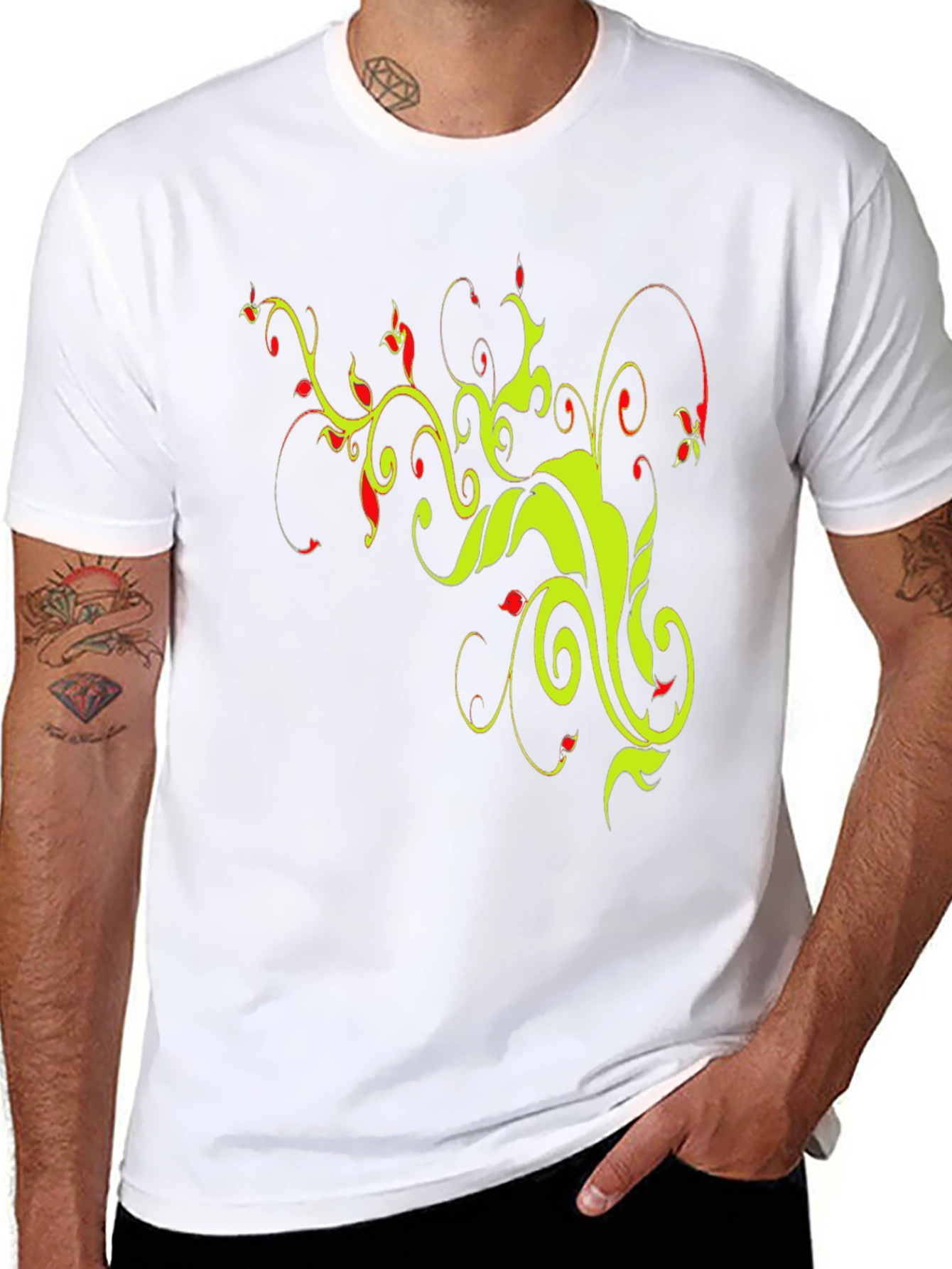 Stylish Black T-Shirt with Floral Vine Design