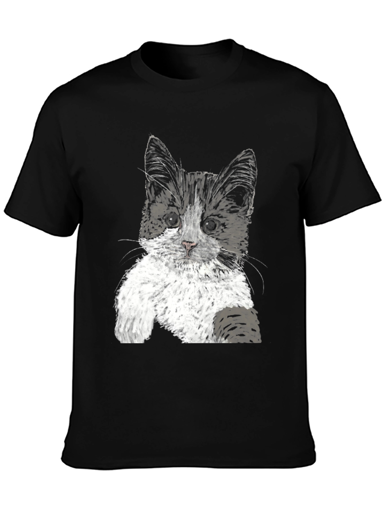 Cute Kitten Graphic Tee - Black Cotton T-Shirt
