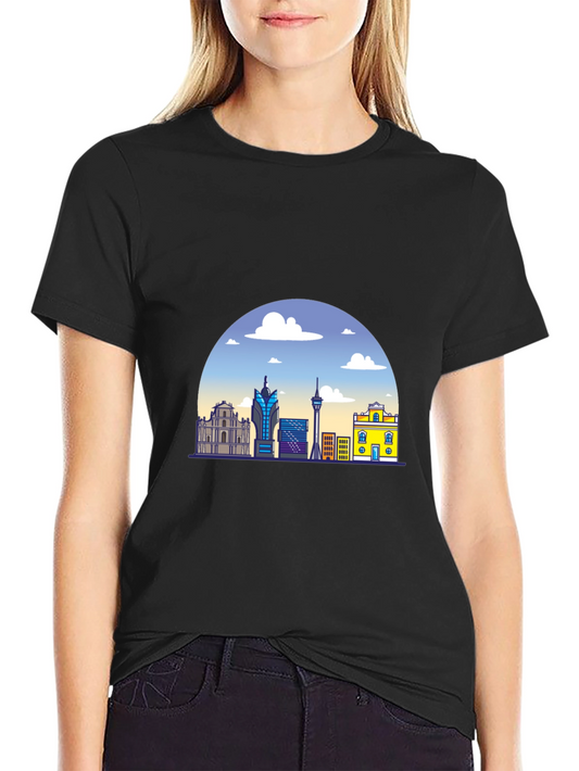 Macau Skyline Graphic Black T-Shirt
