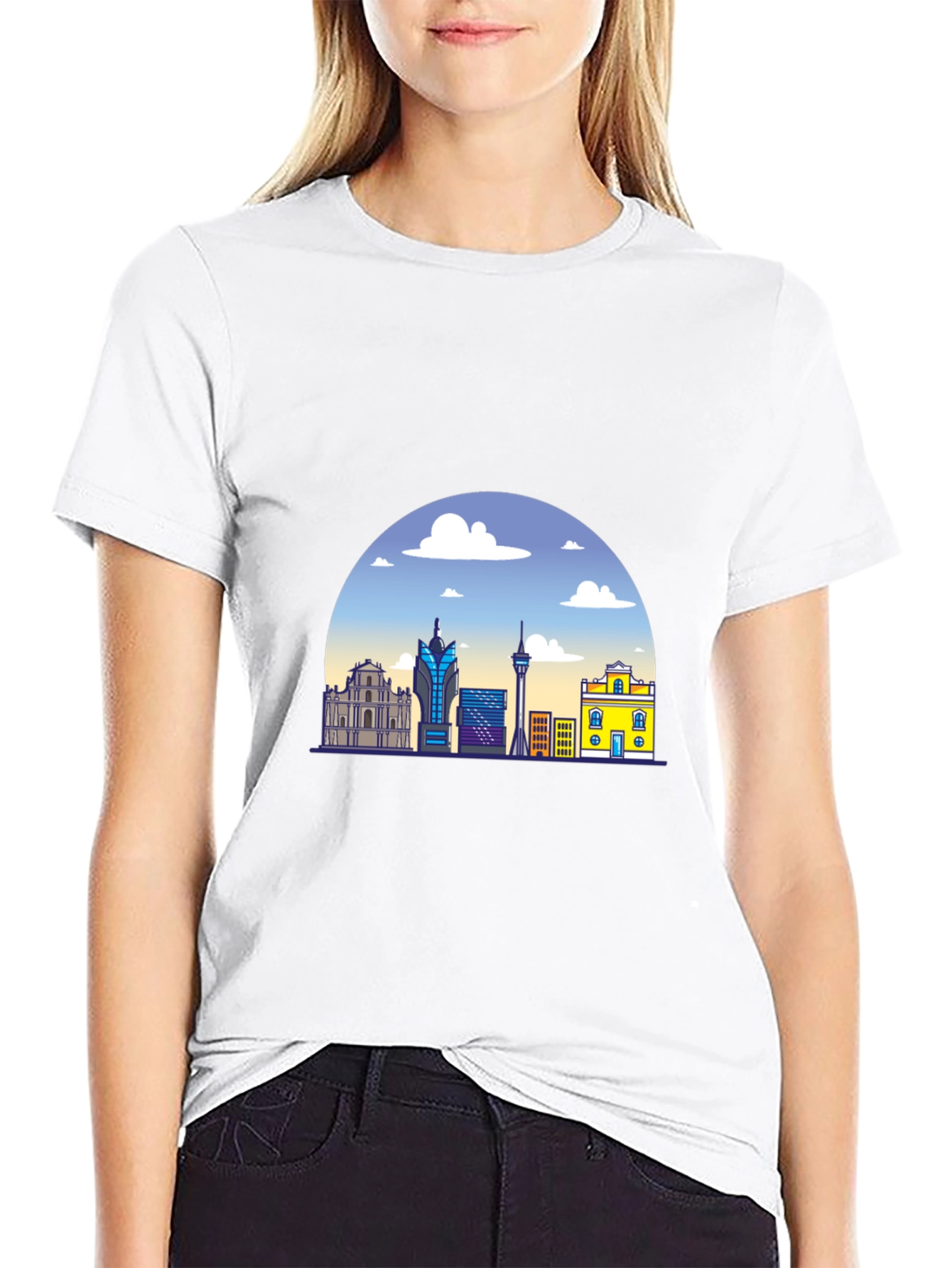 Macau Skyline Graphic Black T-Shirt