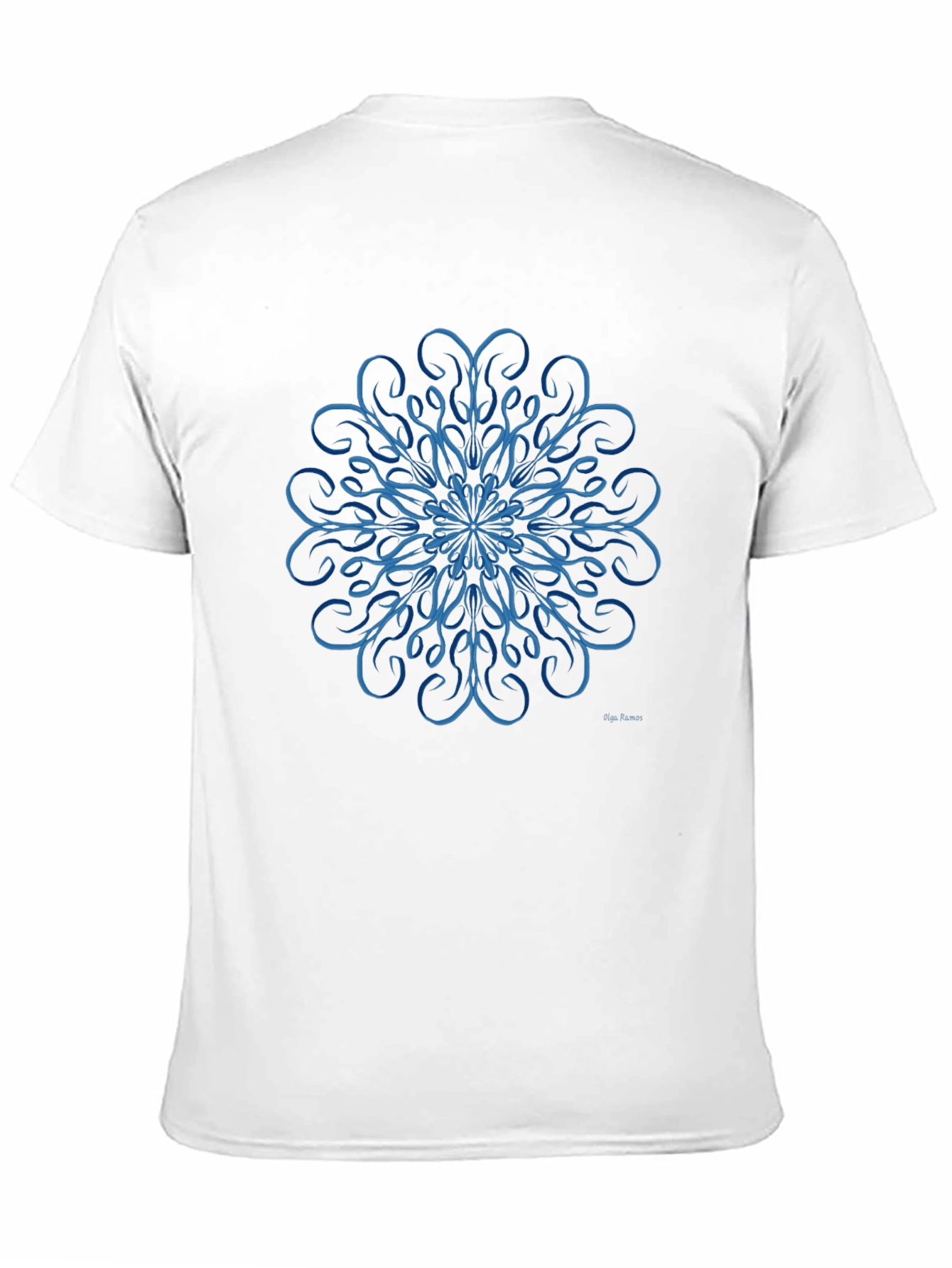 Blue Swirl Mandala Design Black T-Shirt