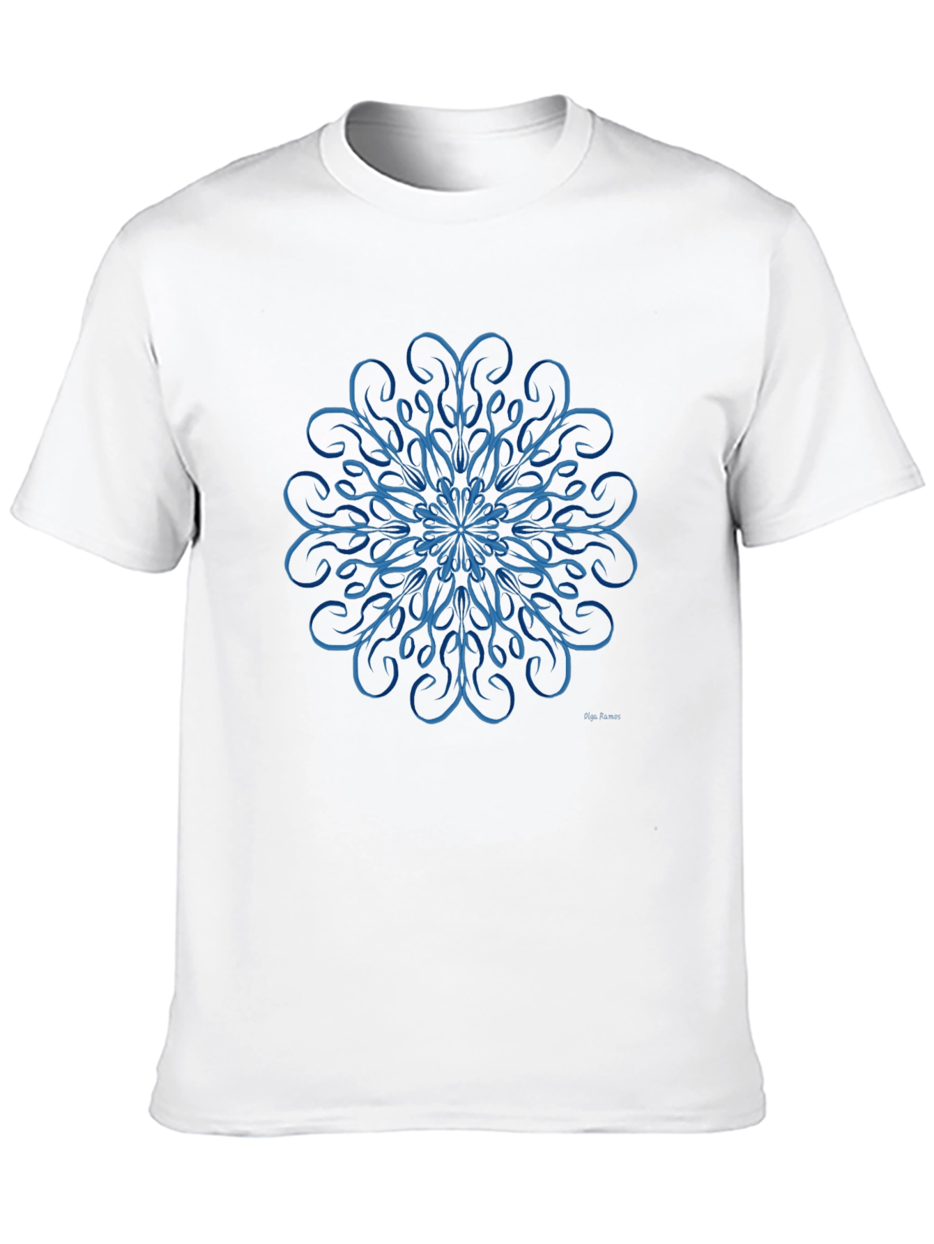 Blue Swirl Mandala Design Black T-Shirt