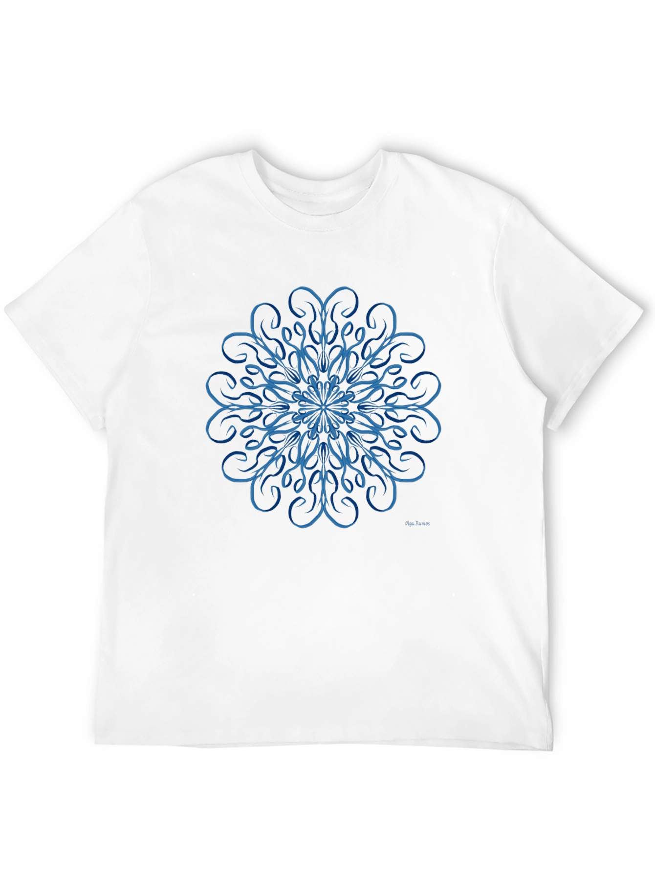 Blue Swirl Mandala Design Black T-Shirt
