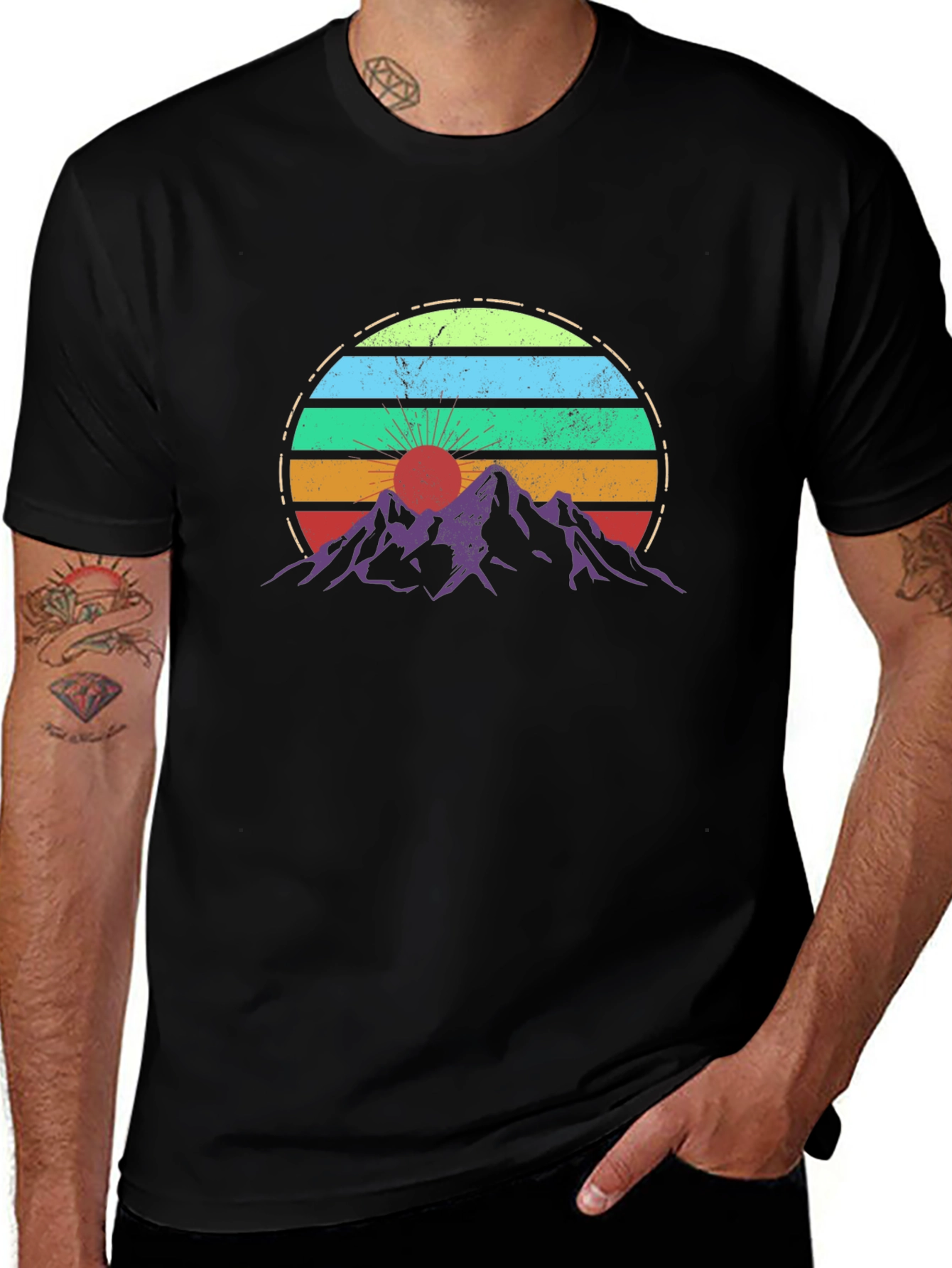 Retro Sunset Mountains Graphic T-Shirt