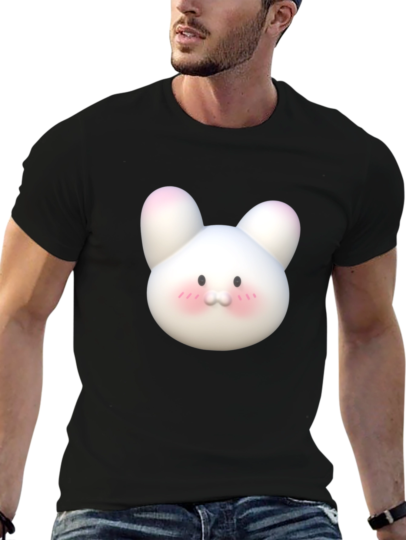 Cute Cartoon Bunny Black T-Shirt