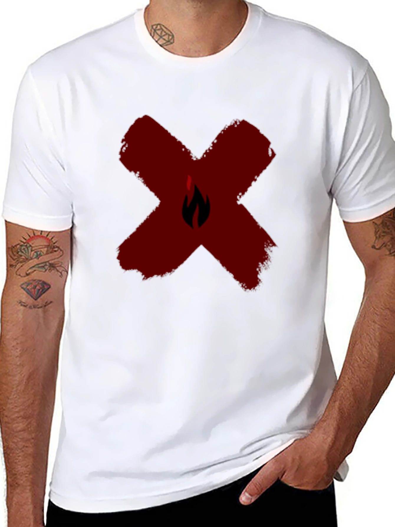 Red X Flame Graphic Black T-Shirt