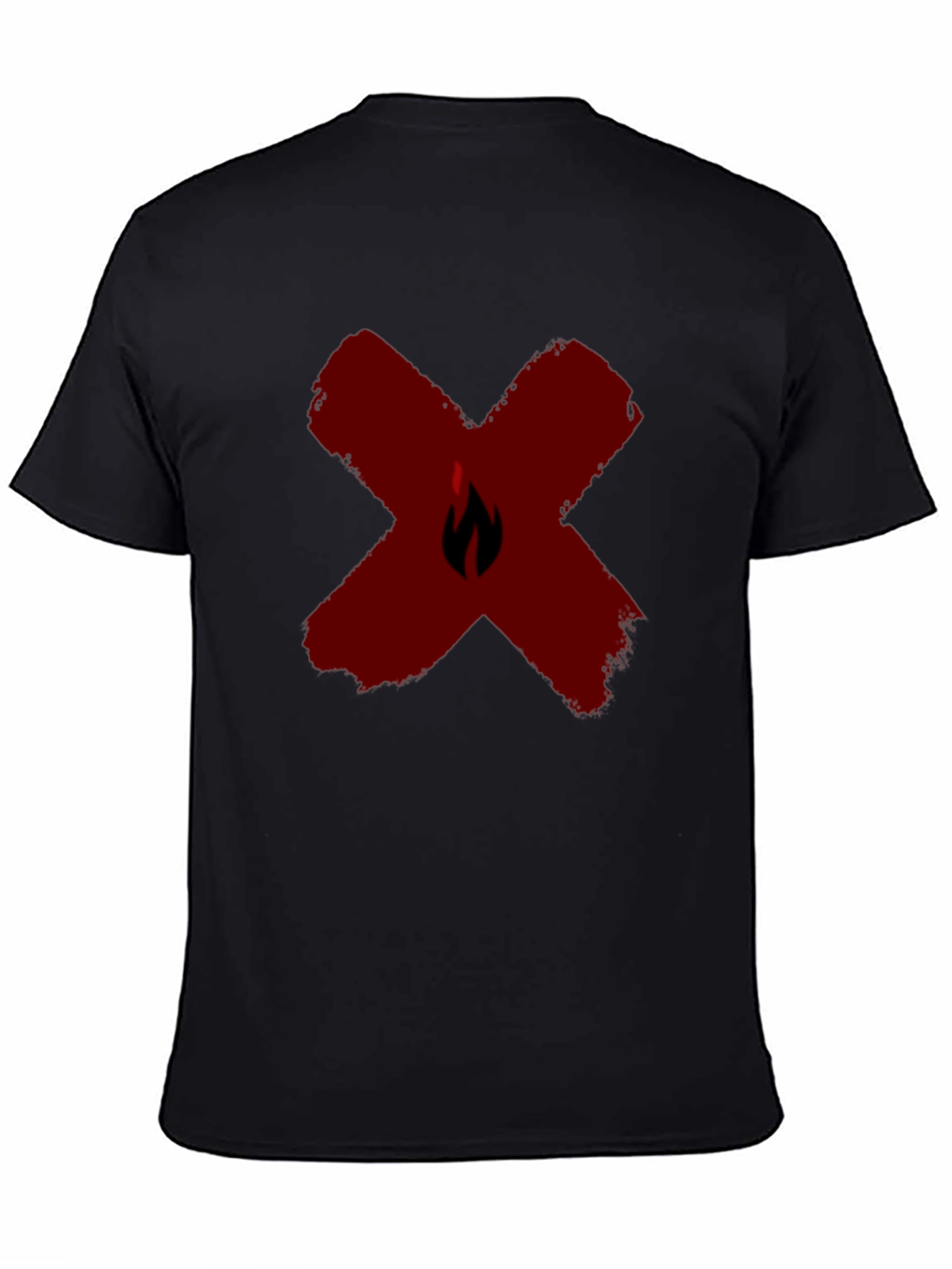 Red X Flame Graphic Black T-Shirt