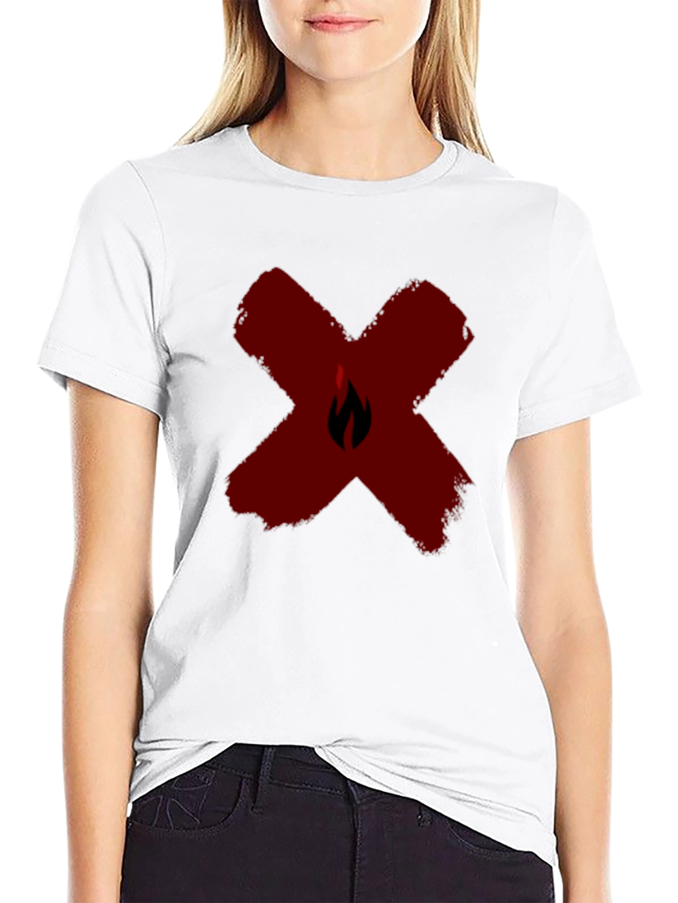 Red X Flame Graphic Black T-Shirt