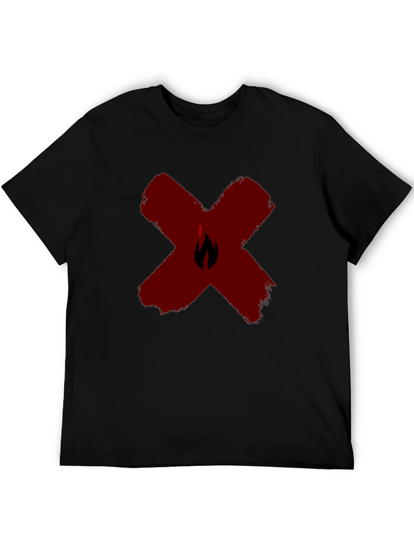 Red X Flame Graphic Black T-Shirt