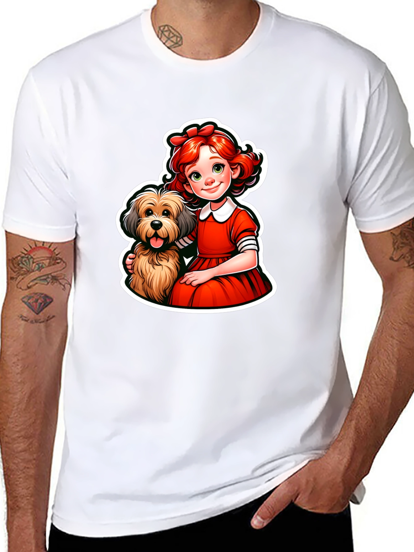 Girl and Dog Graphic Tee - Cute Cartoon Design