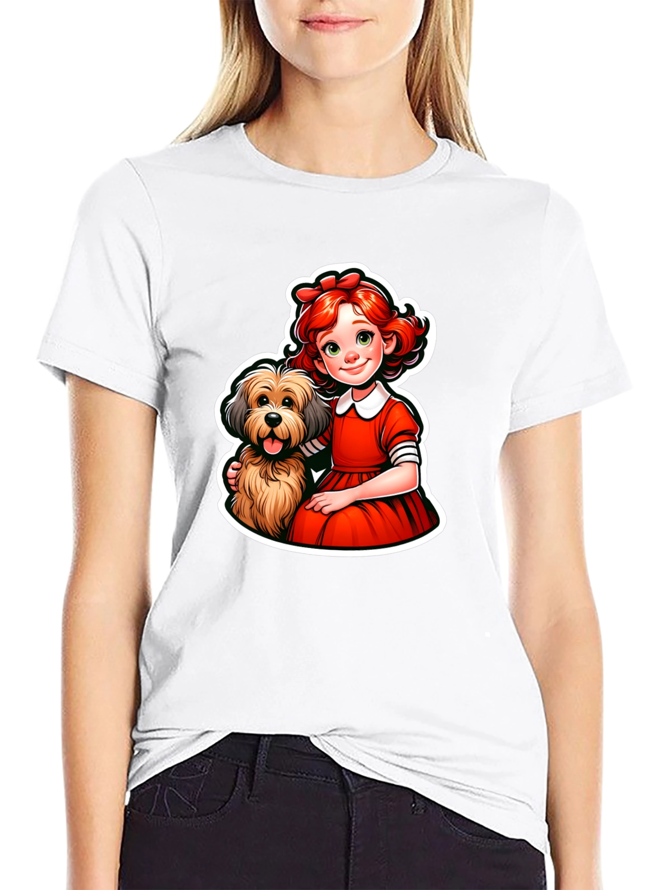 Girl and Dog Graphic Tee - Cute Cartoon Design