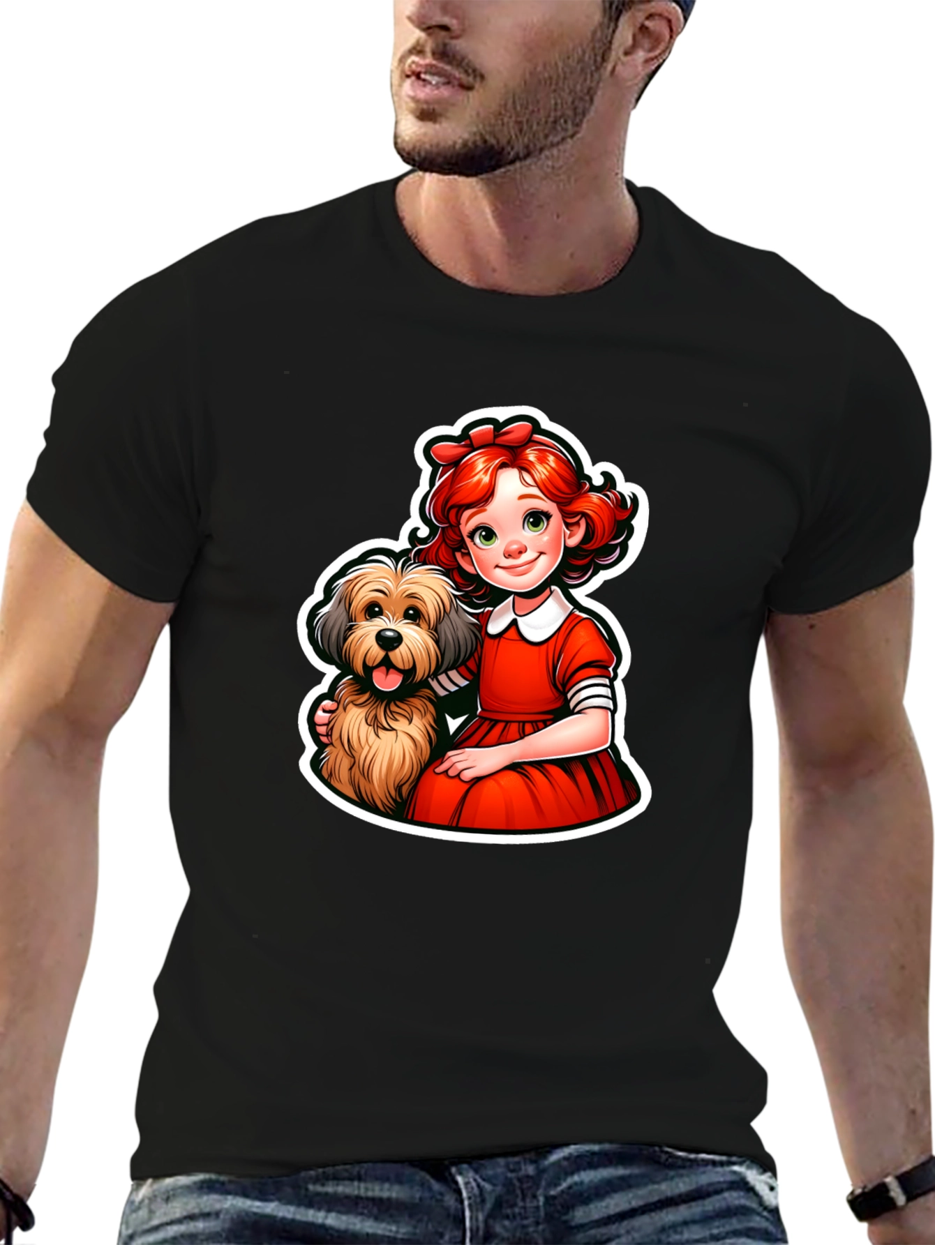 Girl and Dog Graphic Tee - Cute Cartoon Design
