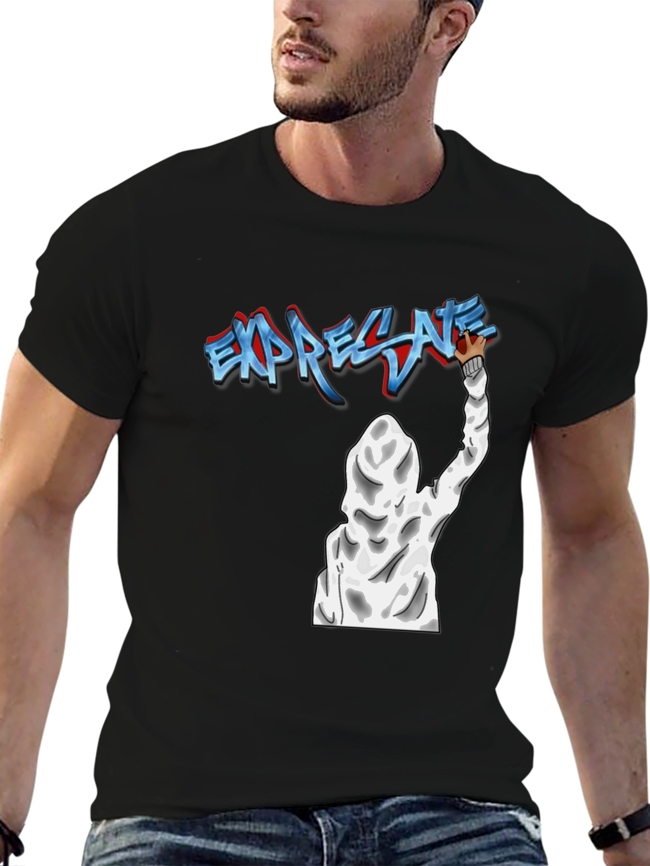 Expressive Graffiti Graphic Black T-Shirt