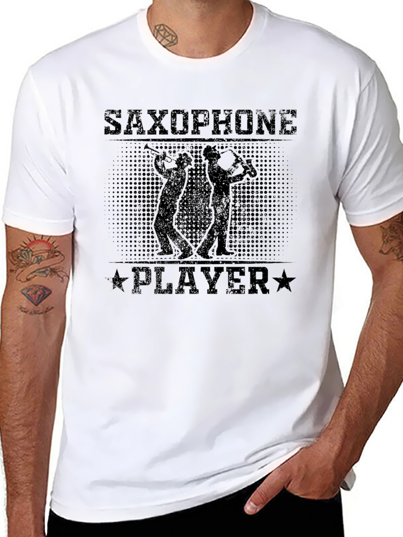 Saxophone Player Graphic Print Black T-Shirt