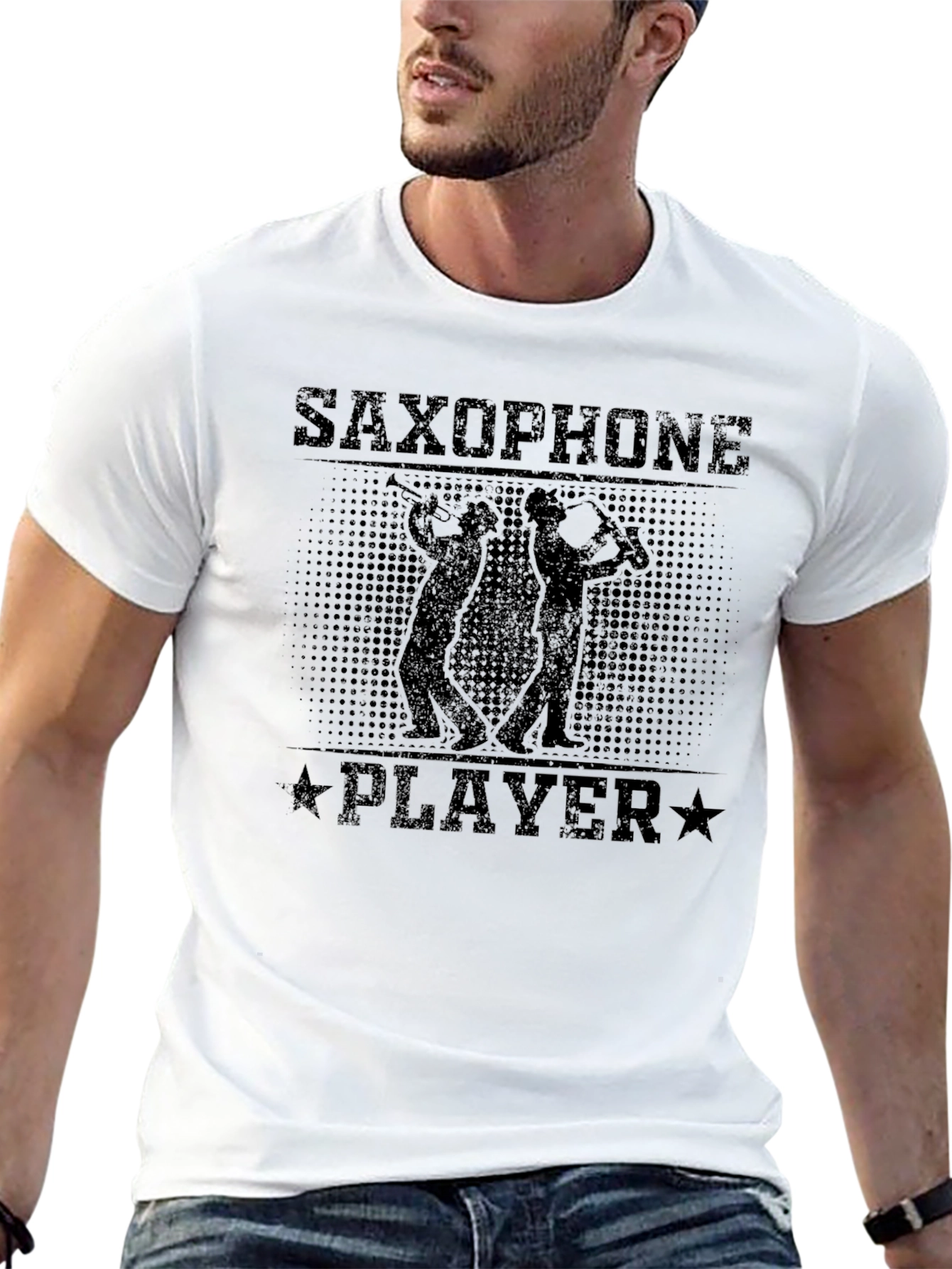 Saxophone Player Graphic Print Black T-Shirt