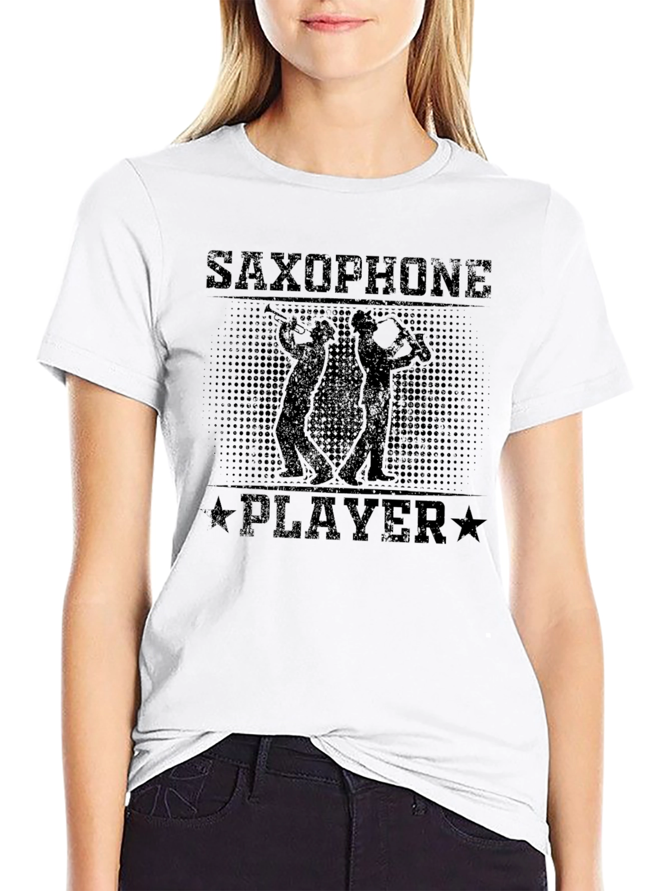 Saxophone Player Graphic Print Black T-Shirt