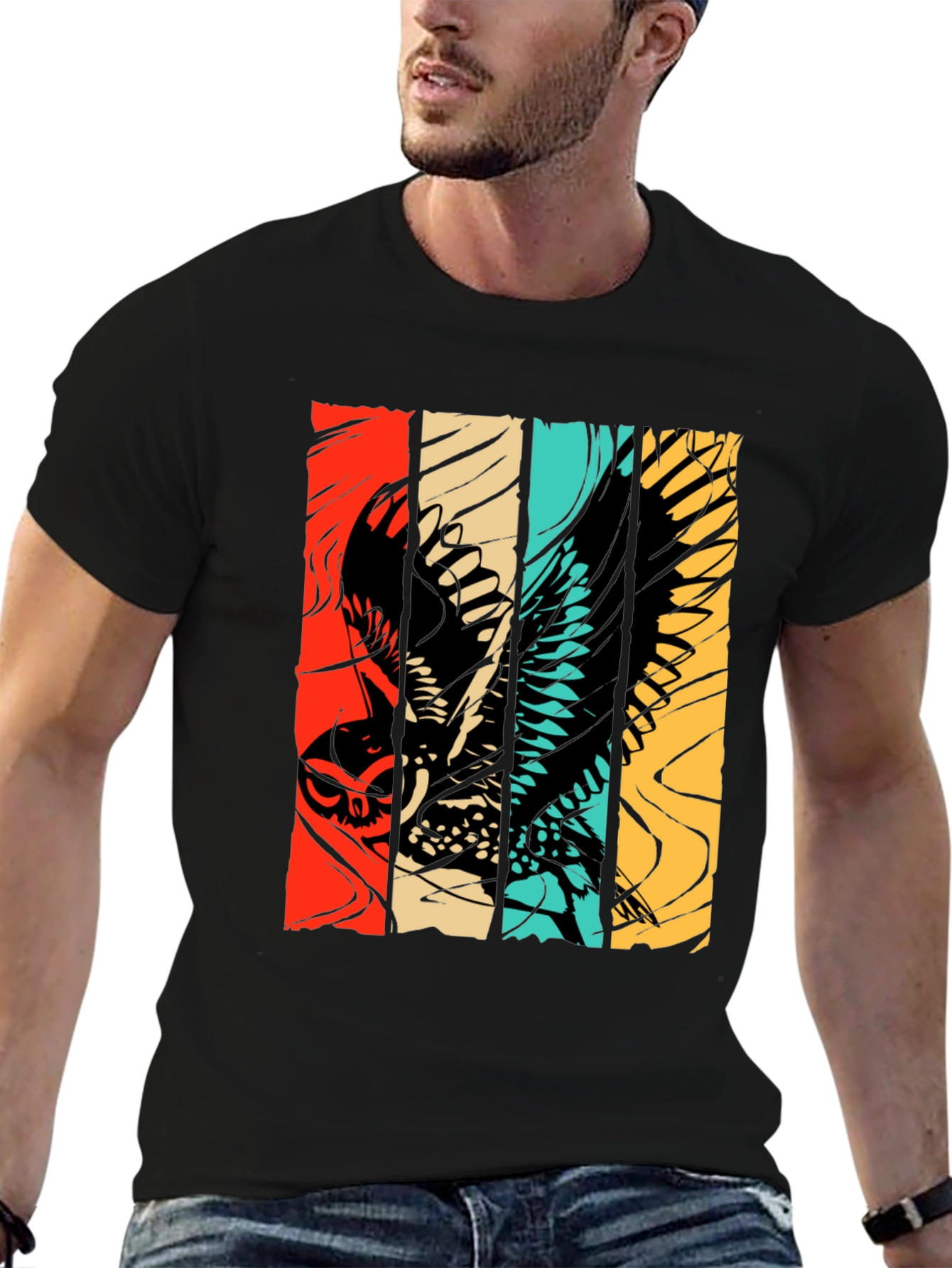 Retro Owl Graphic Tee - Stylish Bird Print Shirt