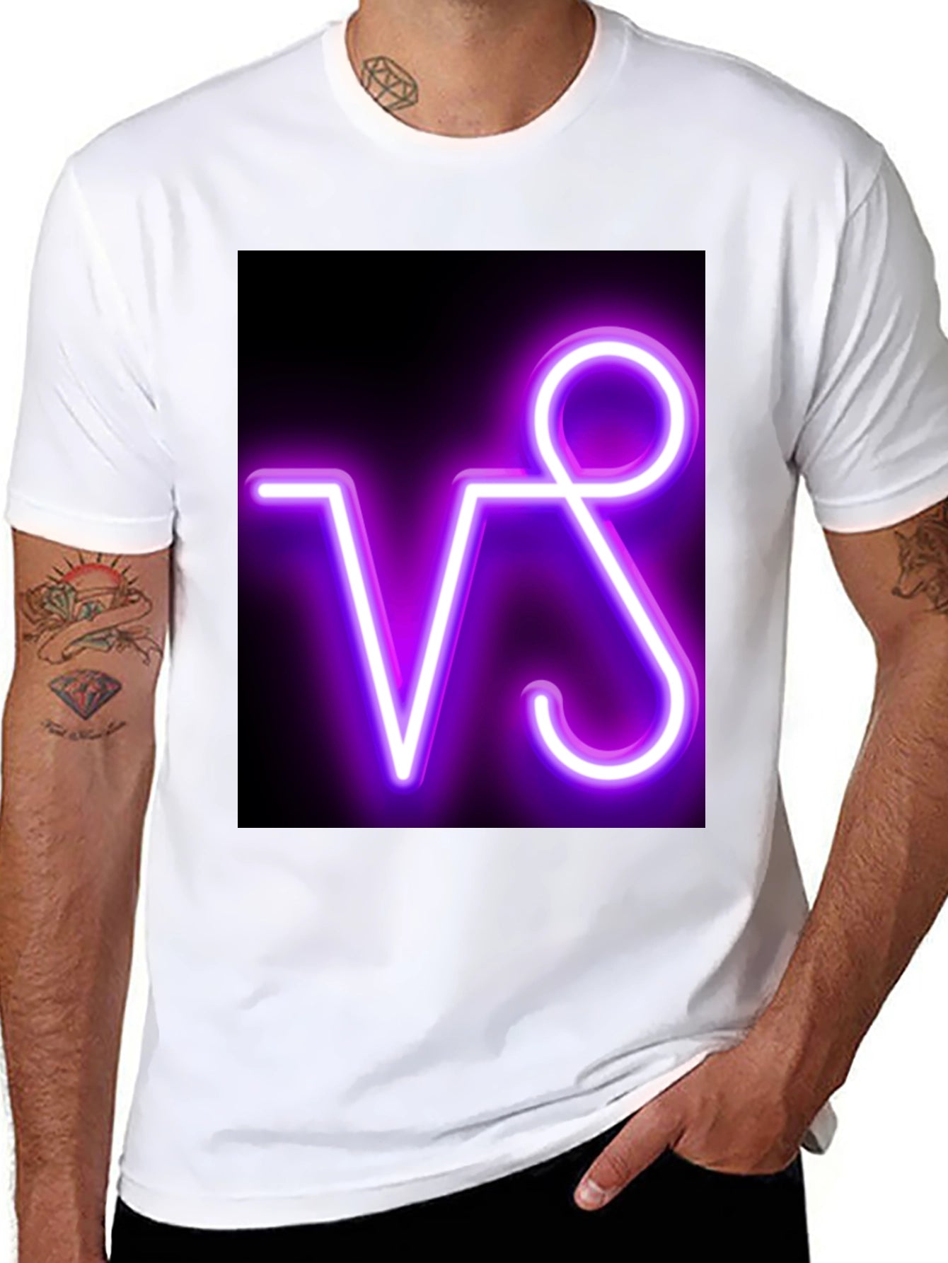 Neon VS Graphic Black Tee - Stylish & Modern
