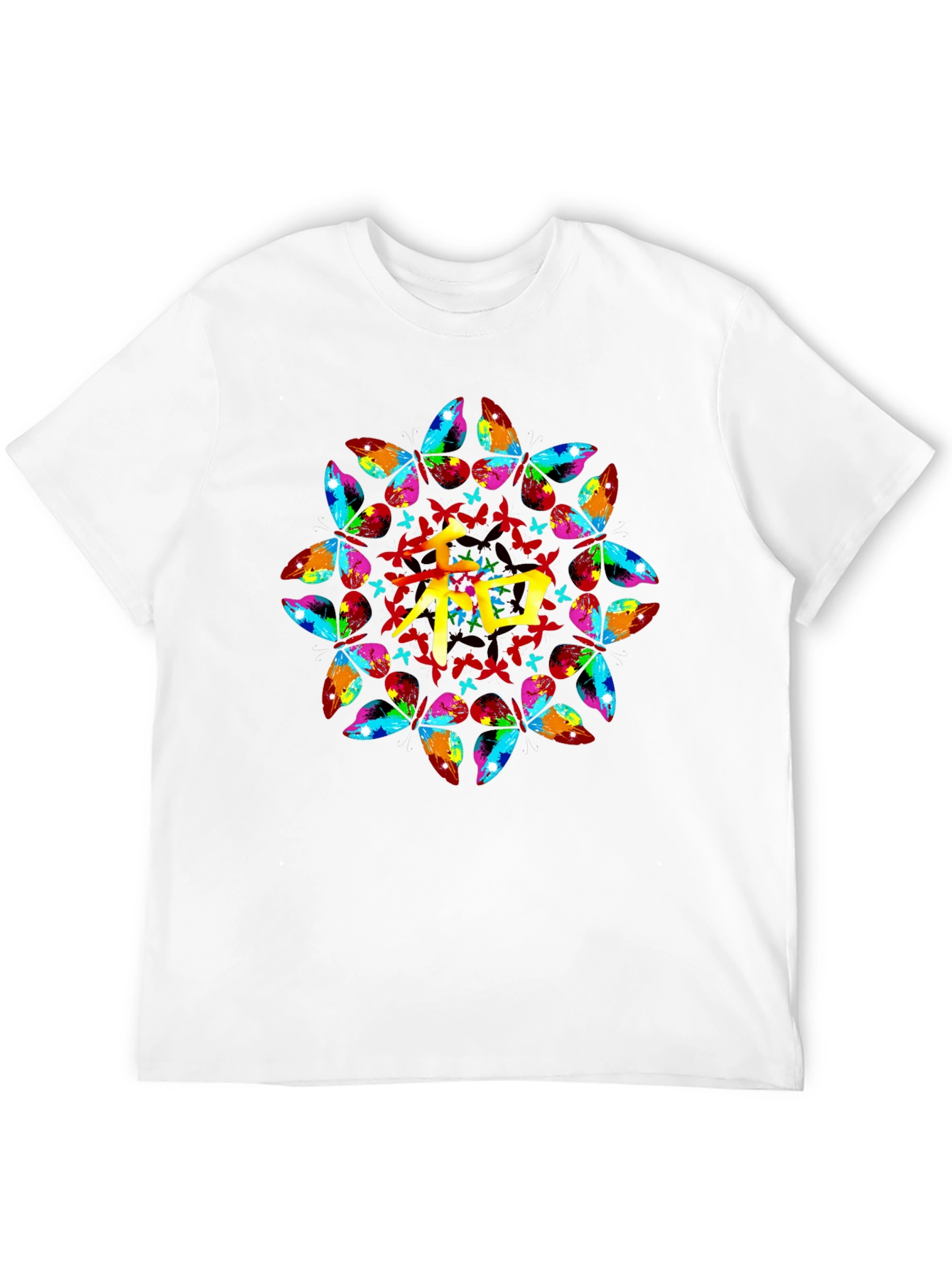 Butterfly Mandala Kanji Graphic Black T-Shirt