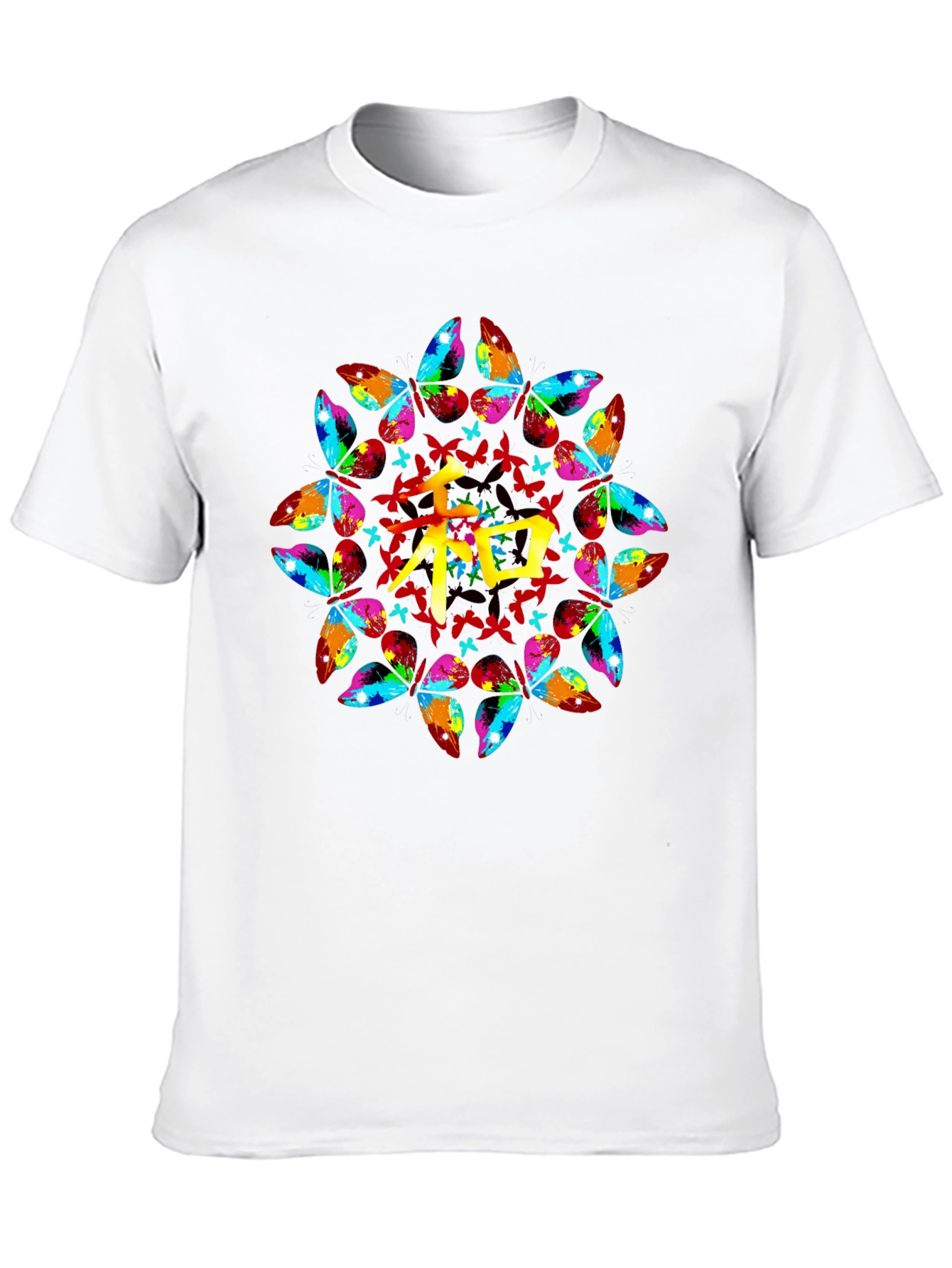 Butterfly Mandala Kanji Graphic Black T-Shirt