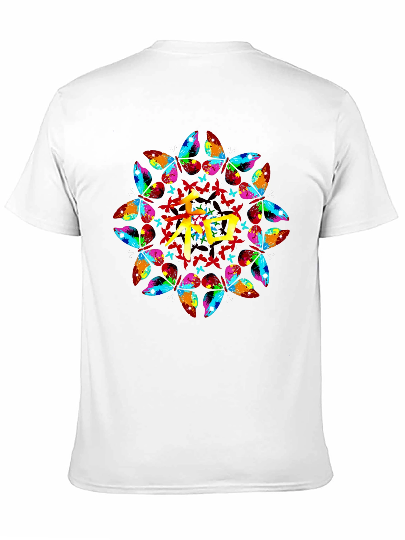 Butterfly Mandala Kanji Graphic Black T-Shirt