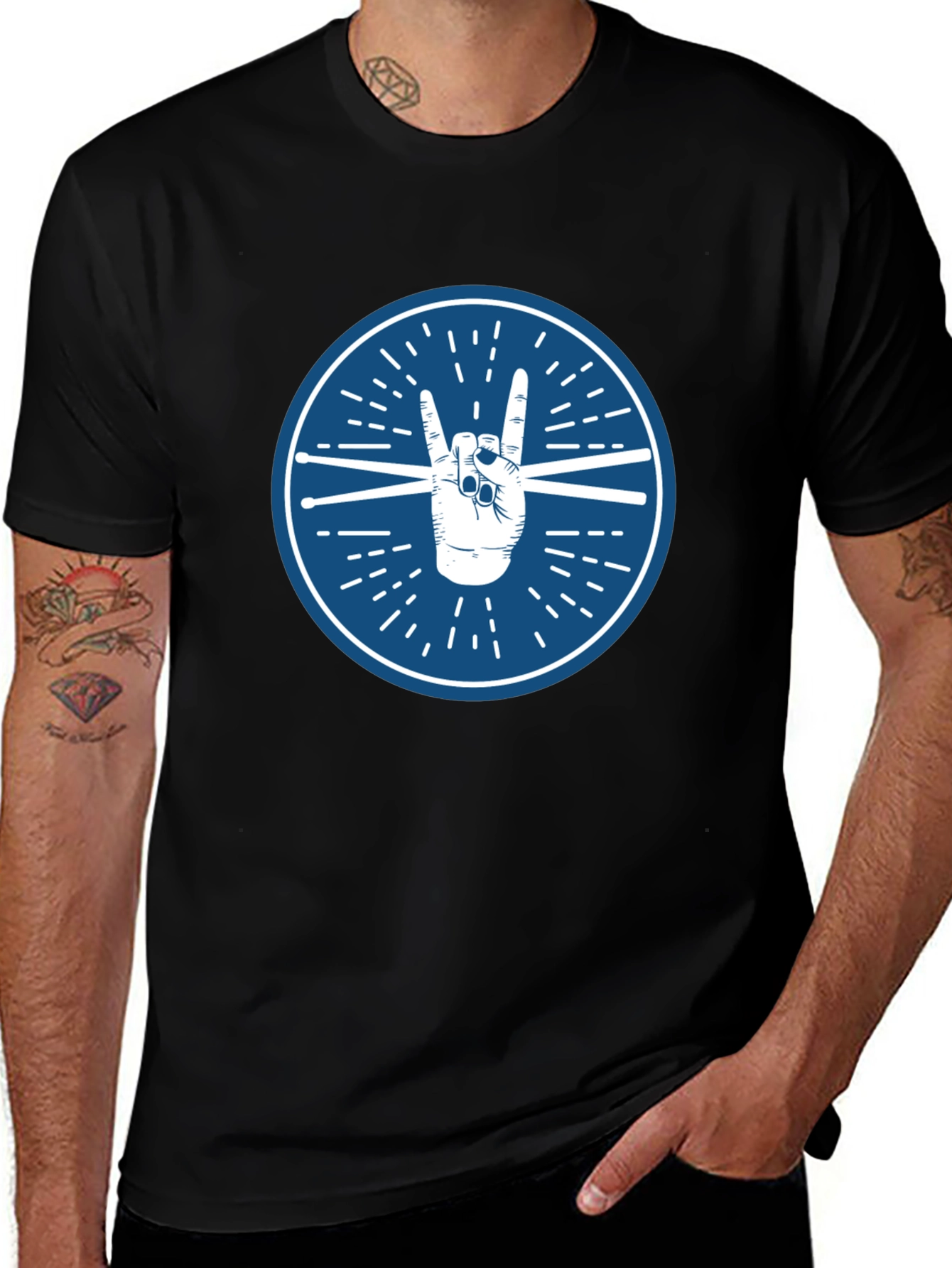 Rock On Drummer Graphic Tee - Unisex Black T-Shirt