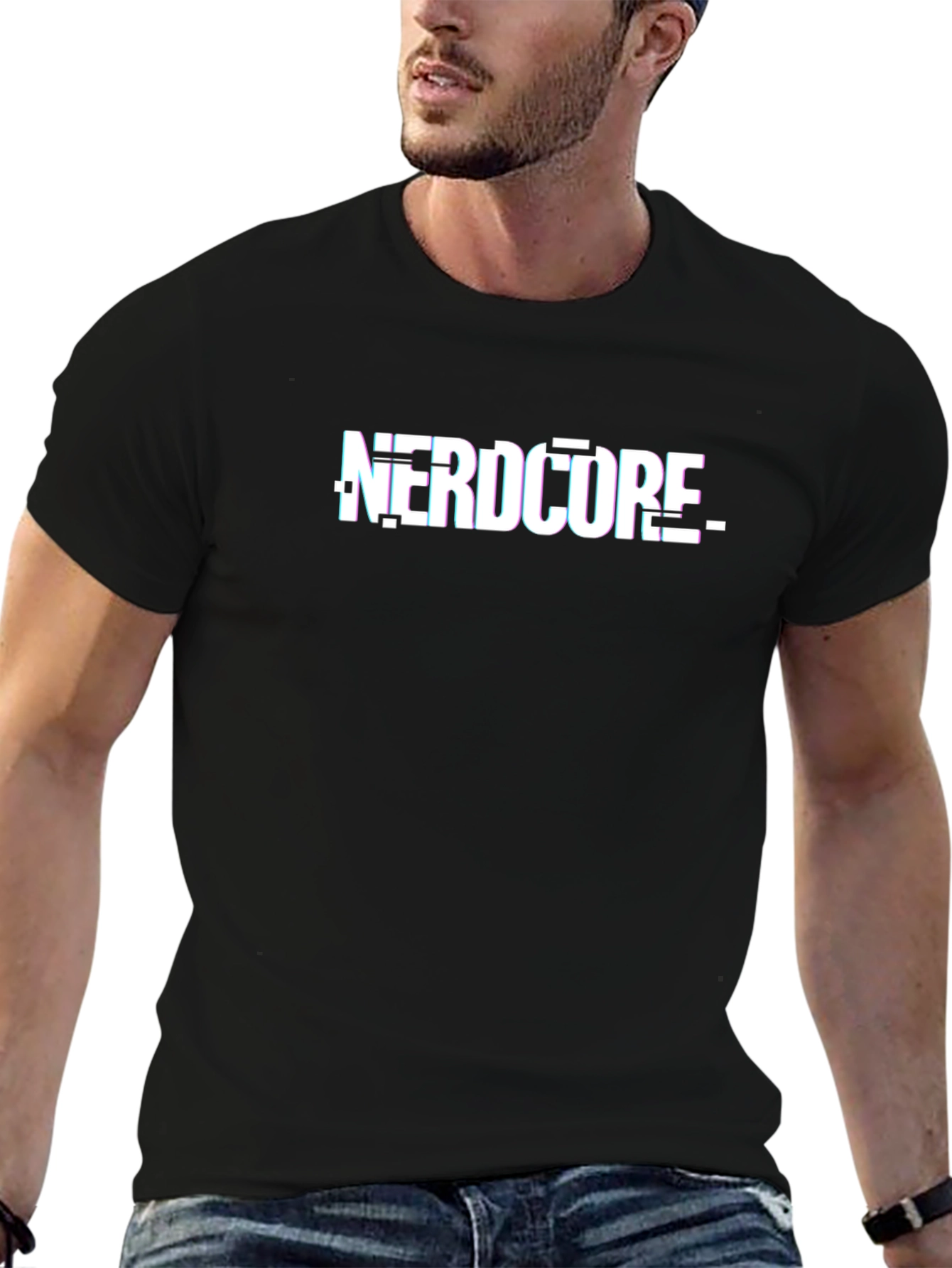 Nerdcore Glitch Graphic T-Shirt - Black