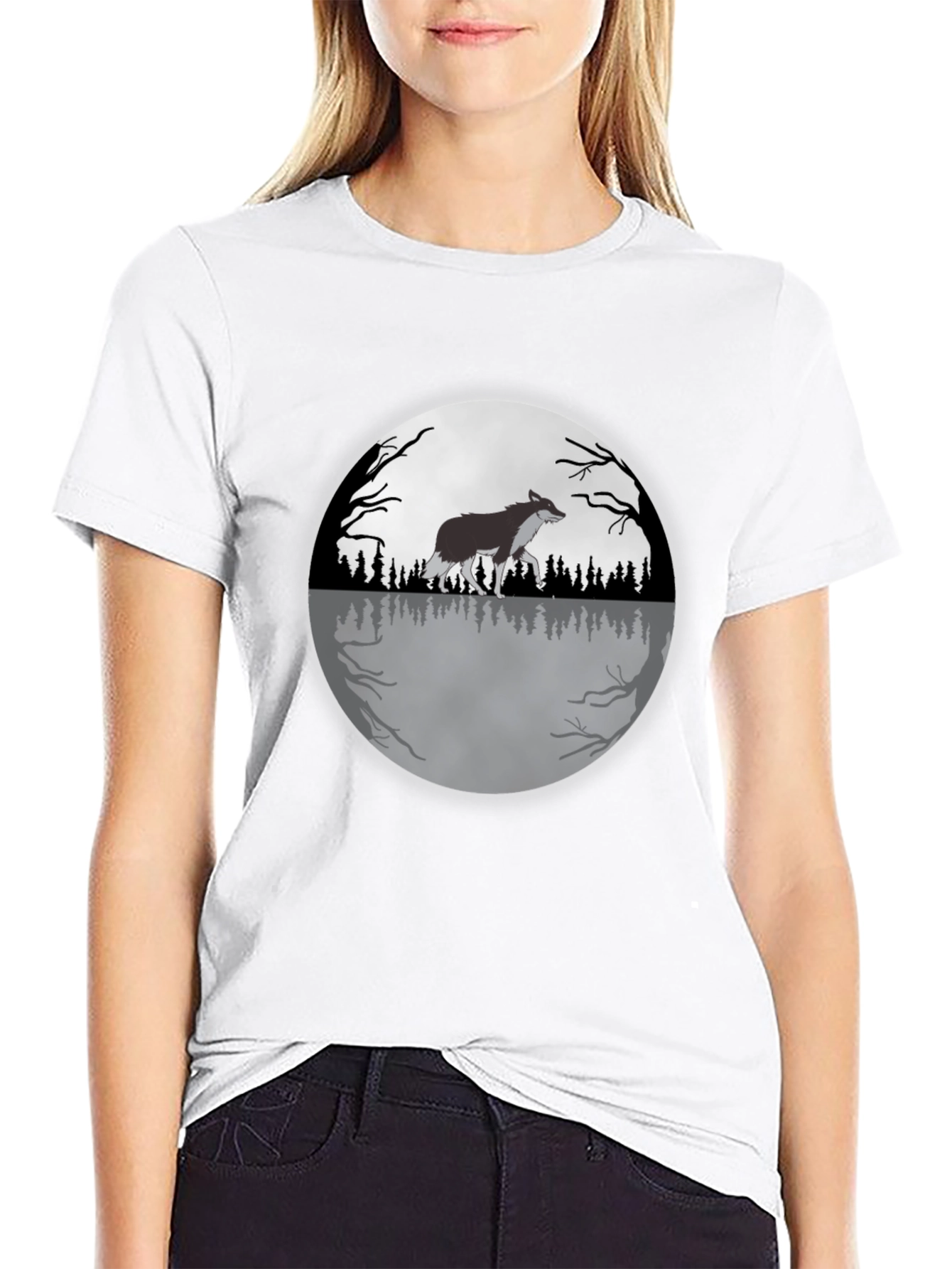 Wolf Moon Graphic Tee - Black Cotton T-Shirt