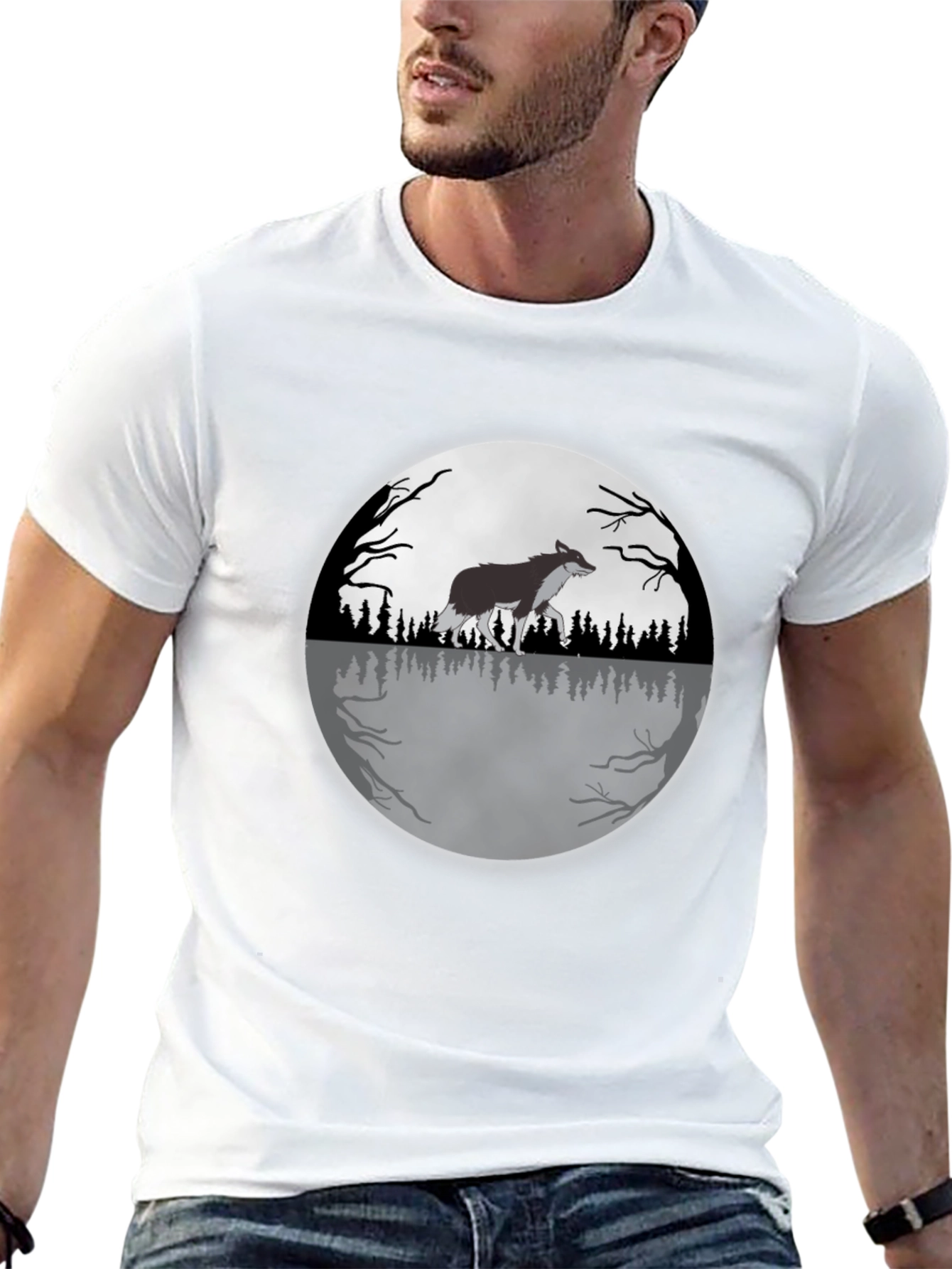 Wolf Moon Graphic Tee - Black Cotton T-Shirt