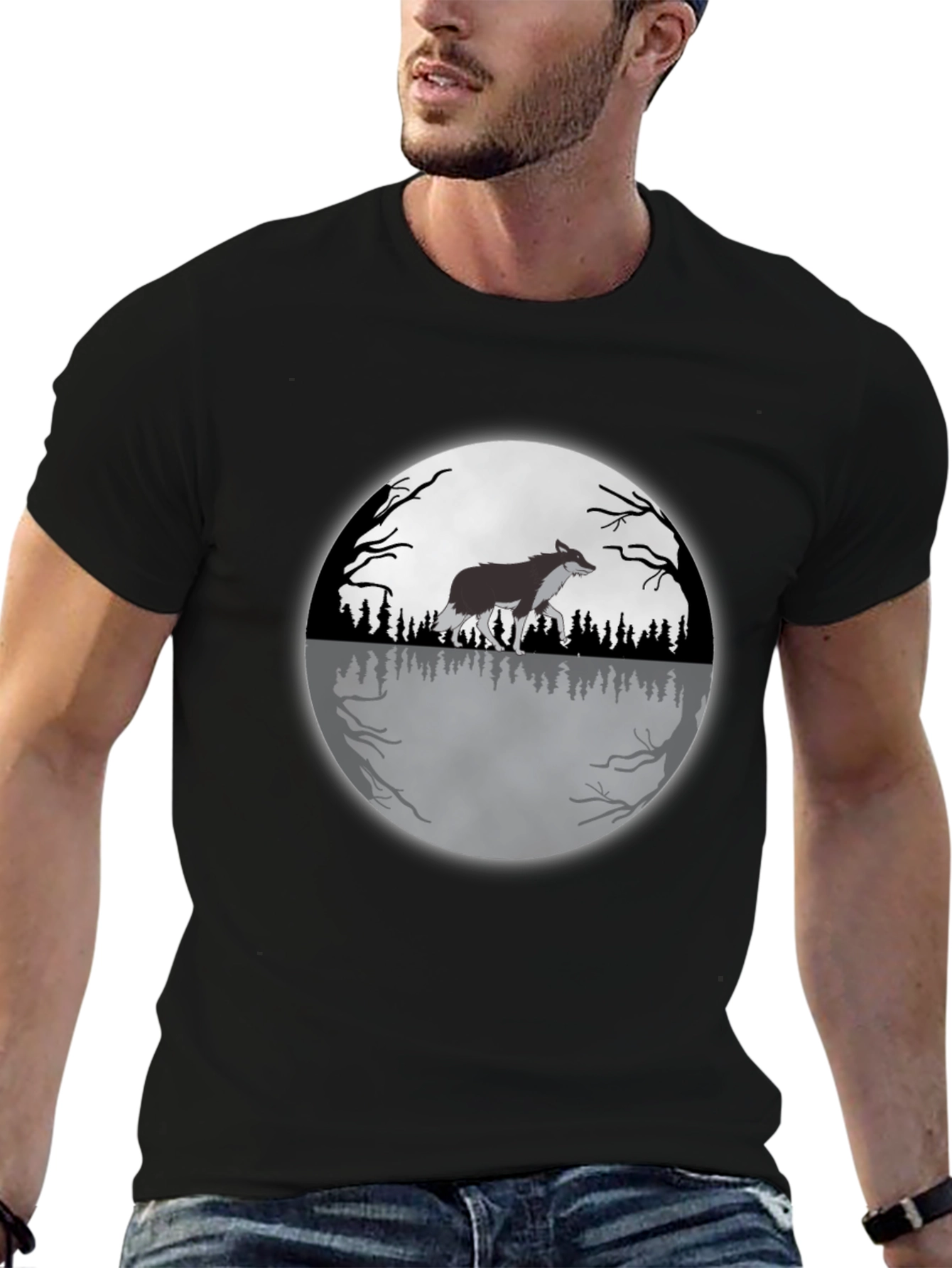 Wolf Moon Graphic Tee - Black Cotton T-Shirt