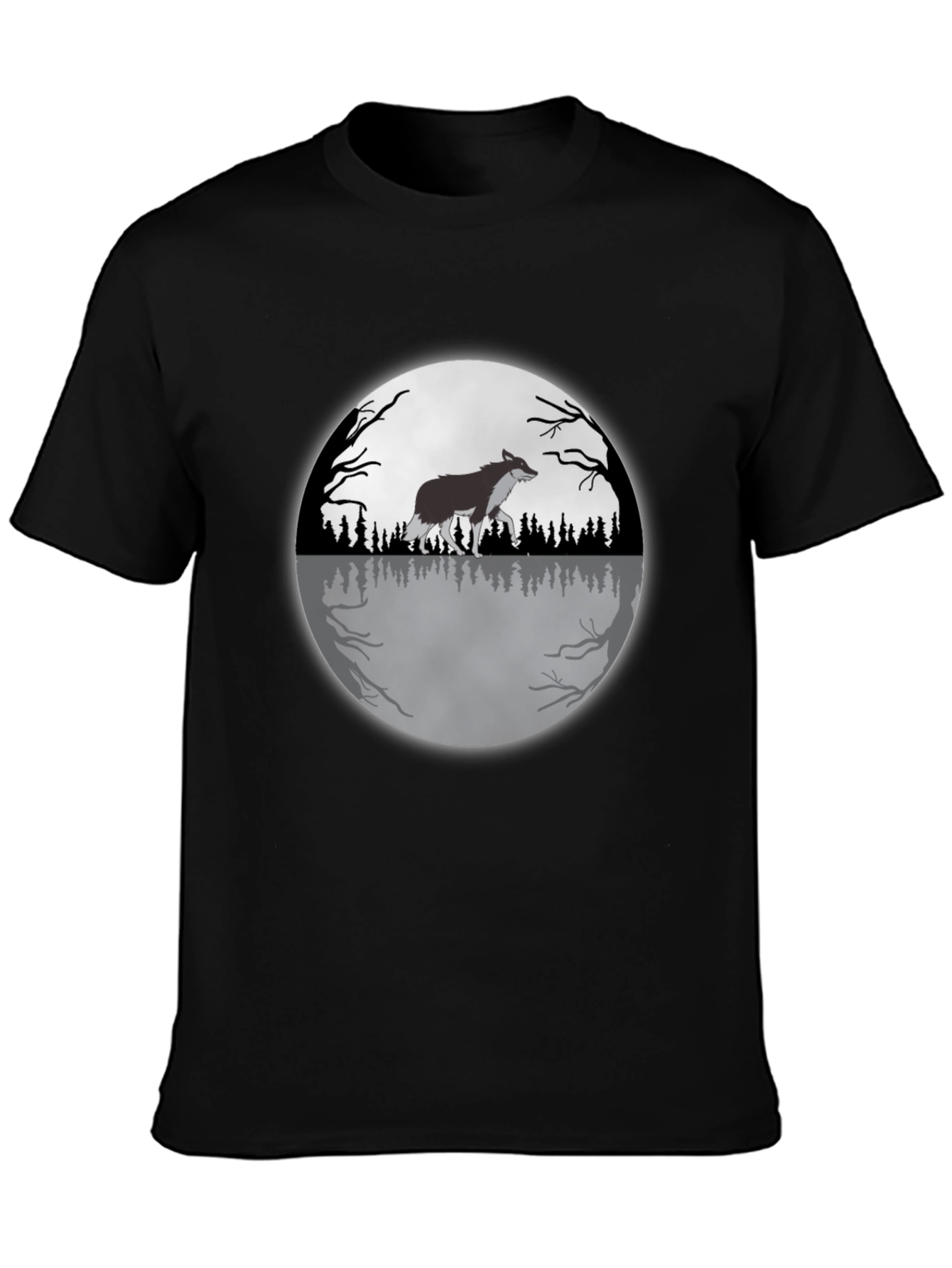 Wolf Moon Graphic Tee - Black Cotton T-Shirt