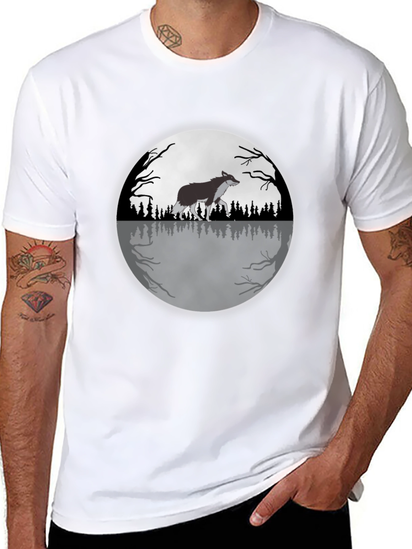 Wolf Moon Graphic Tee - Black Cotton T-Shirt