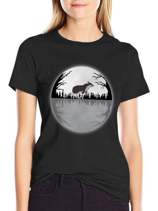 Wolf Moon Graphic Tee - Black Cotton T-Shirt